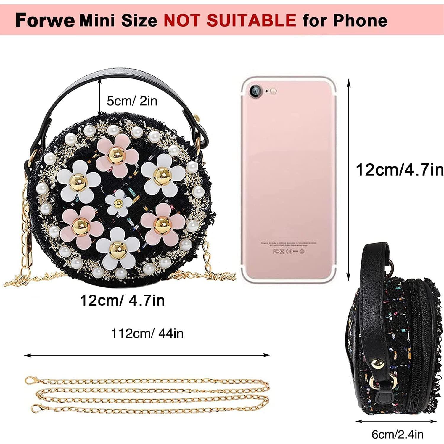 Bolso Cruzado para Niñas Forwe con Flores y Perlas 11.9 cm