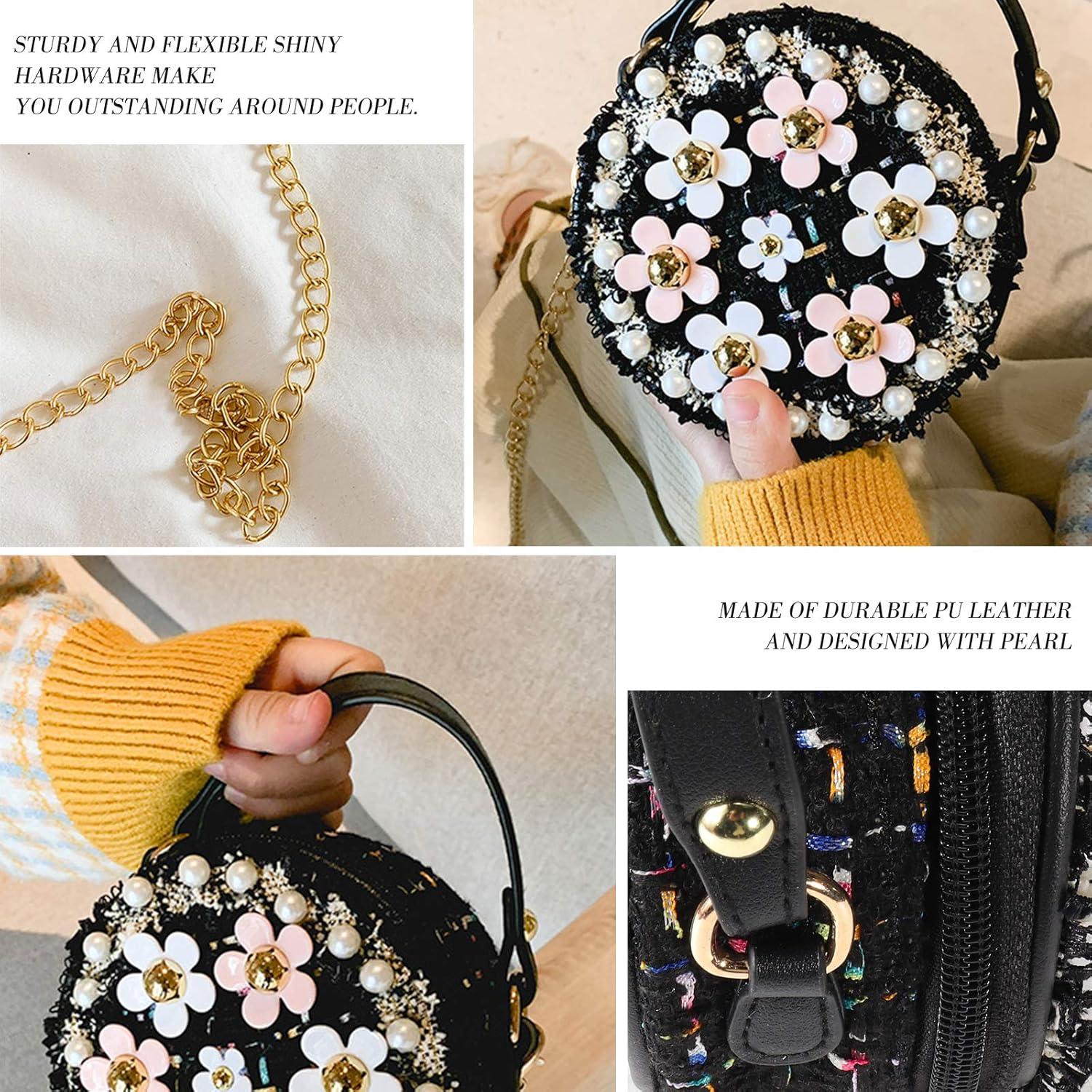 Bolso Cruzado para Niñas Forwe con Flores y Perlas 11.9 cm