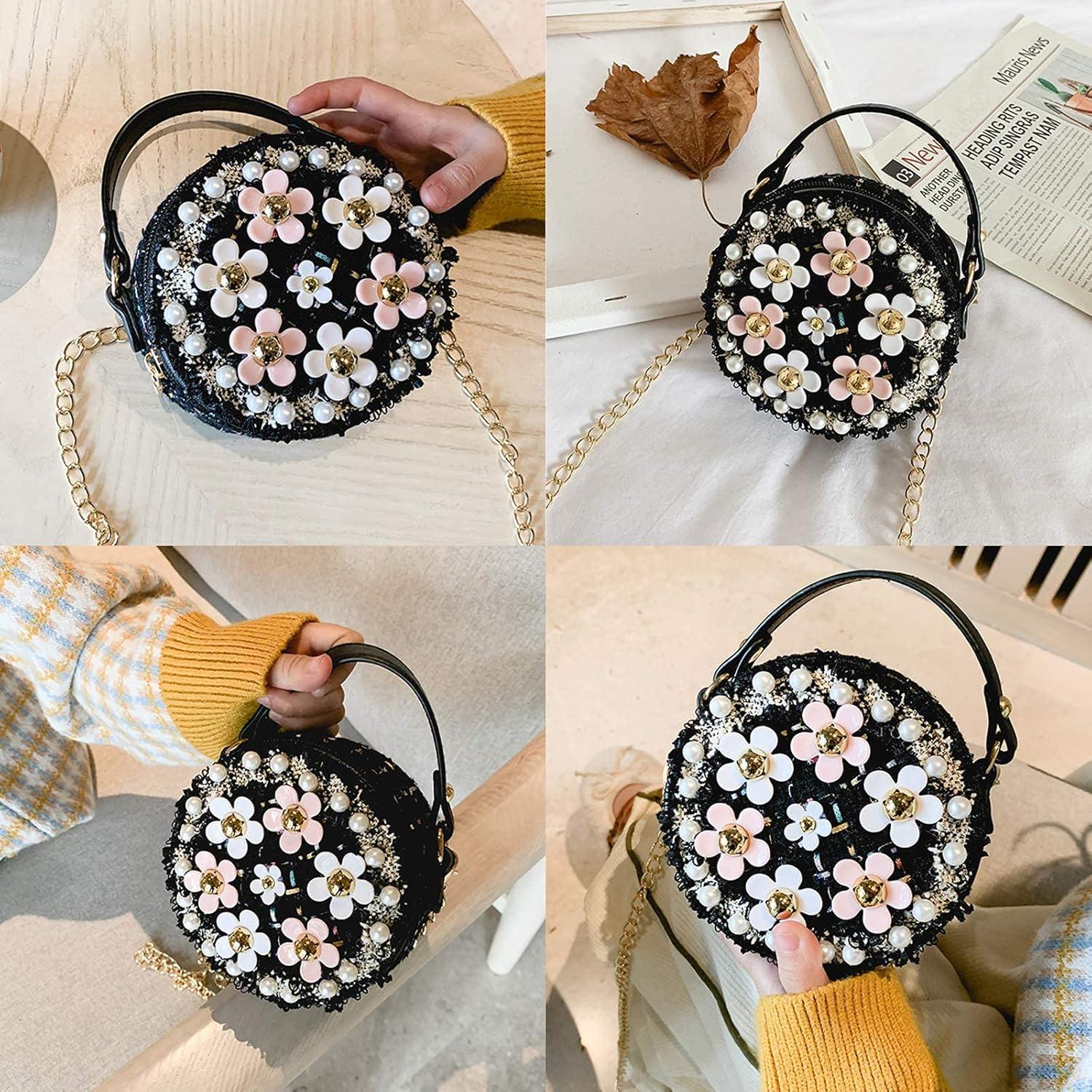 Bolso Cruzado para Niñas Forwe con Flores y Perlas 11.9 cm