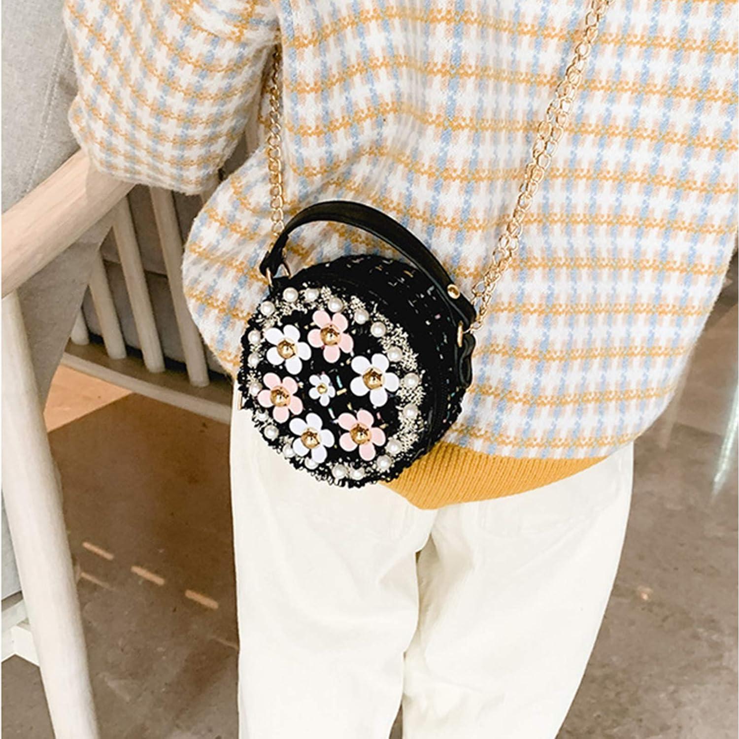 Bolso Cruzado para Niñas Forwe con Flores y Perlas 11.9 cm