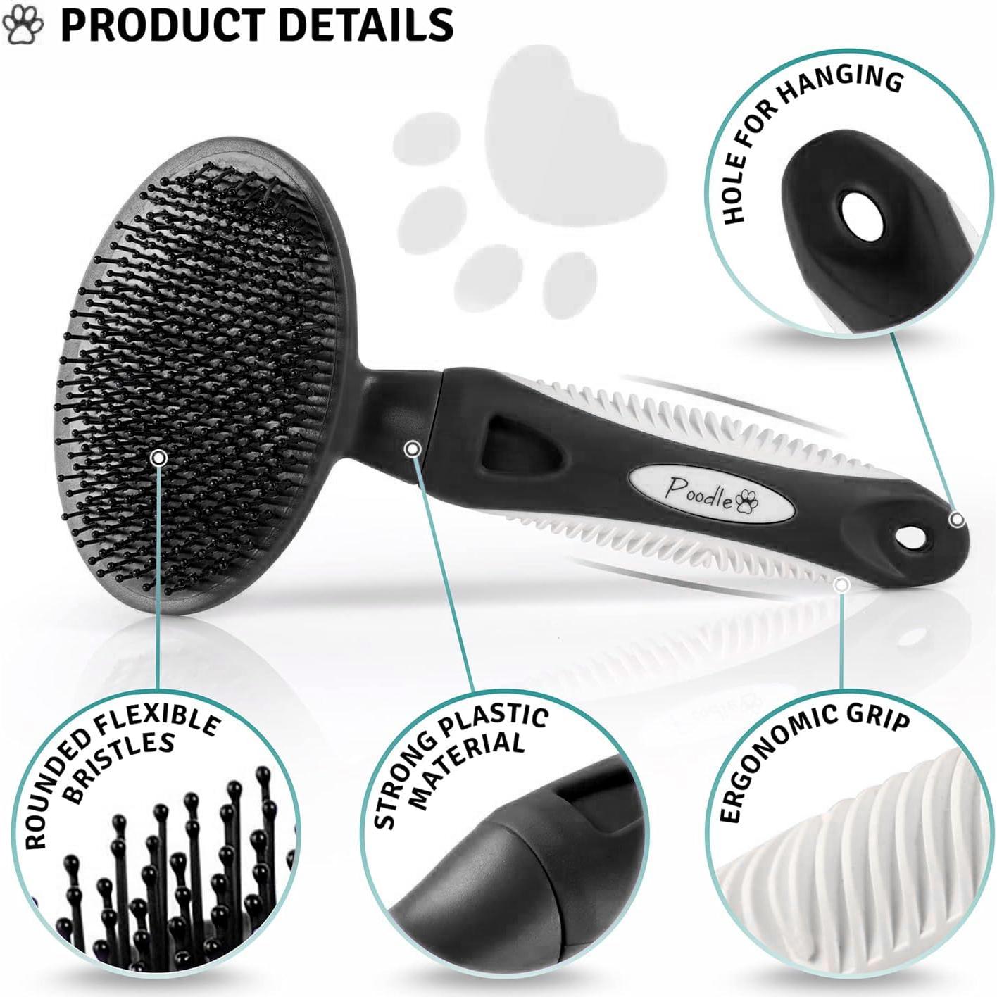 Cepillo para Mascotas Poodlie Negro - Suave para Pelo Corto y Largo