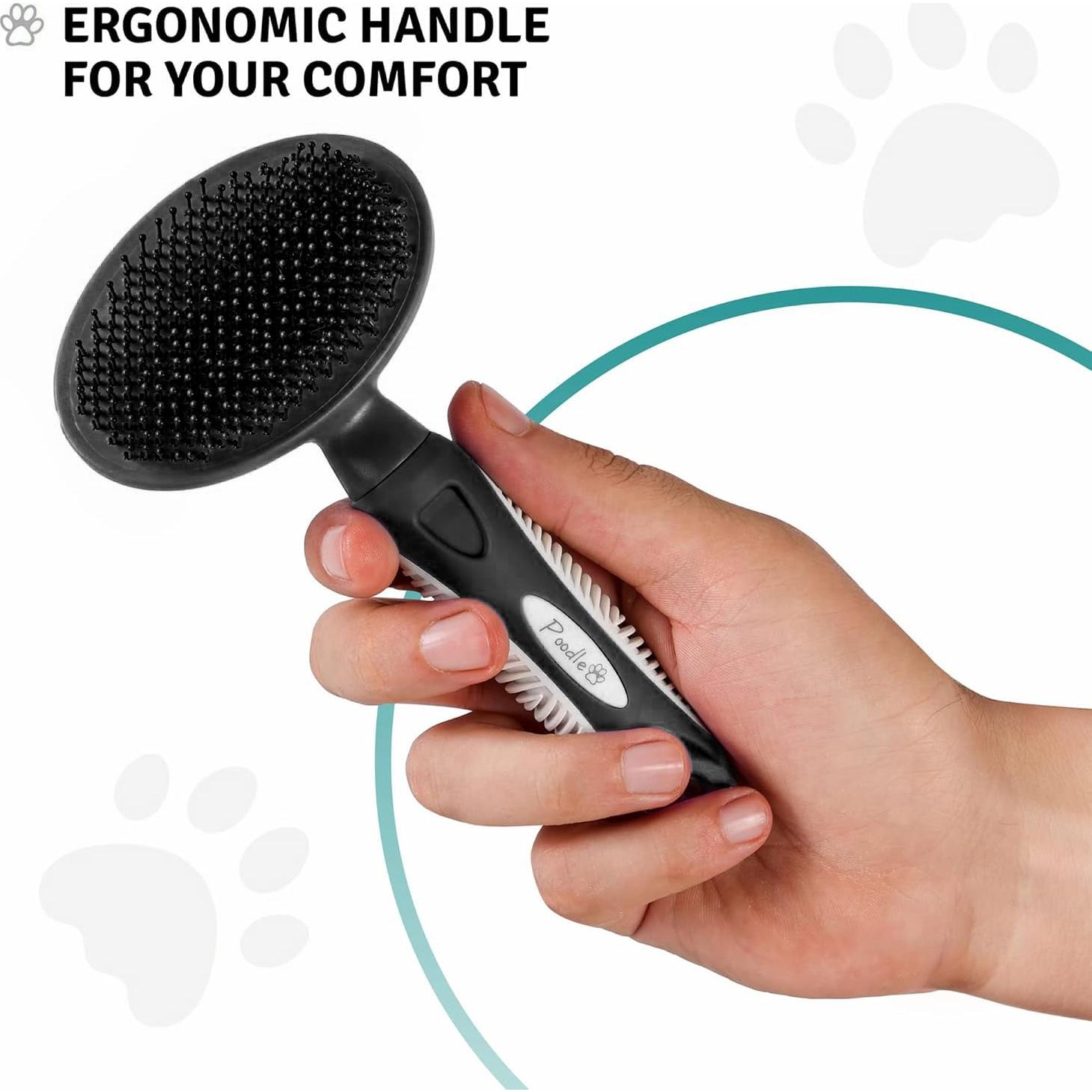 Cepillo para Mascotas Poodlie Negro - Suave para Pelo Corto y Largo
