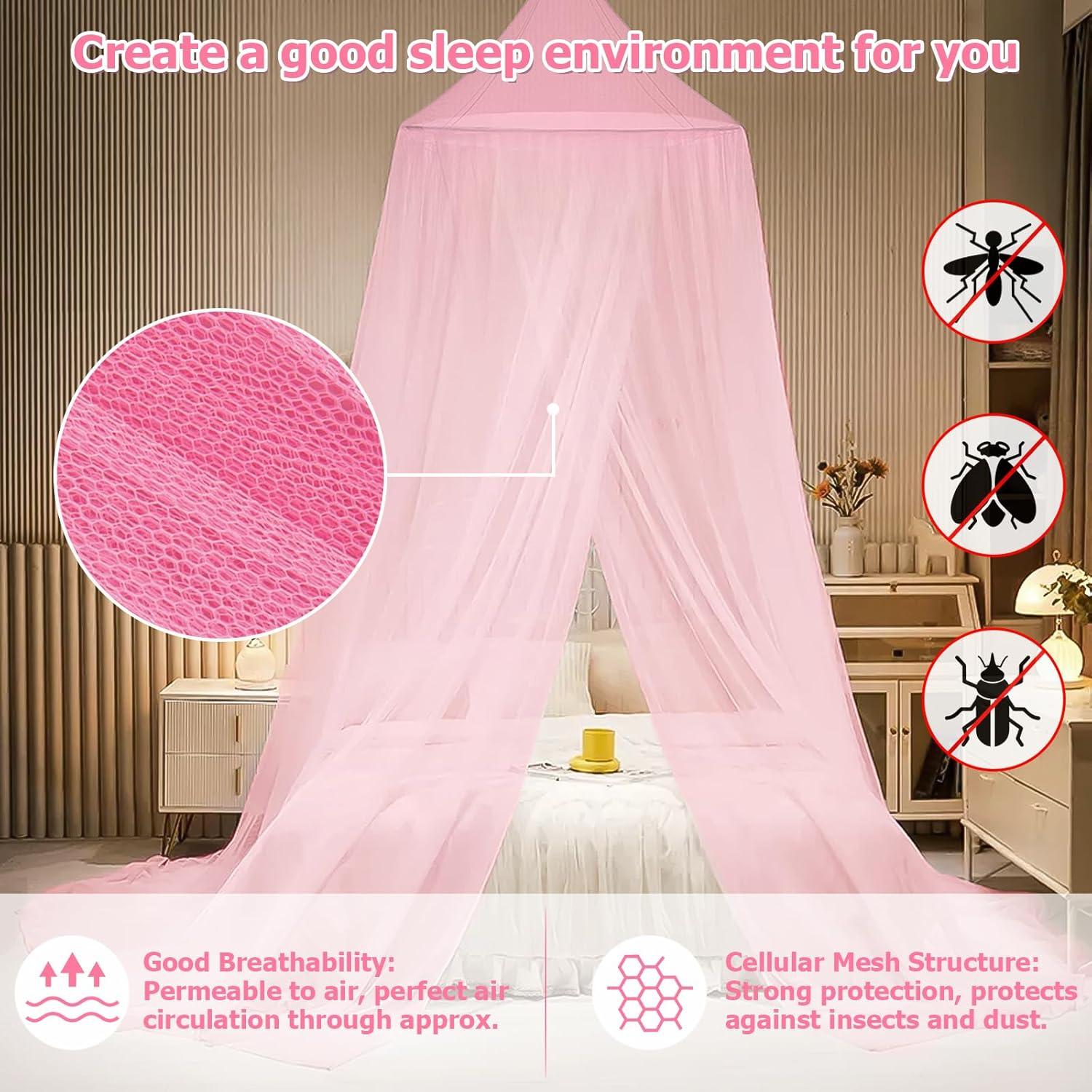 Dosel de Cama Rosa con Luces LED y Estrellas Luminiscentes