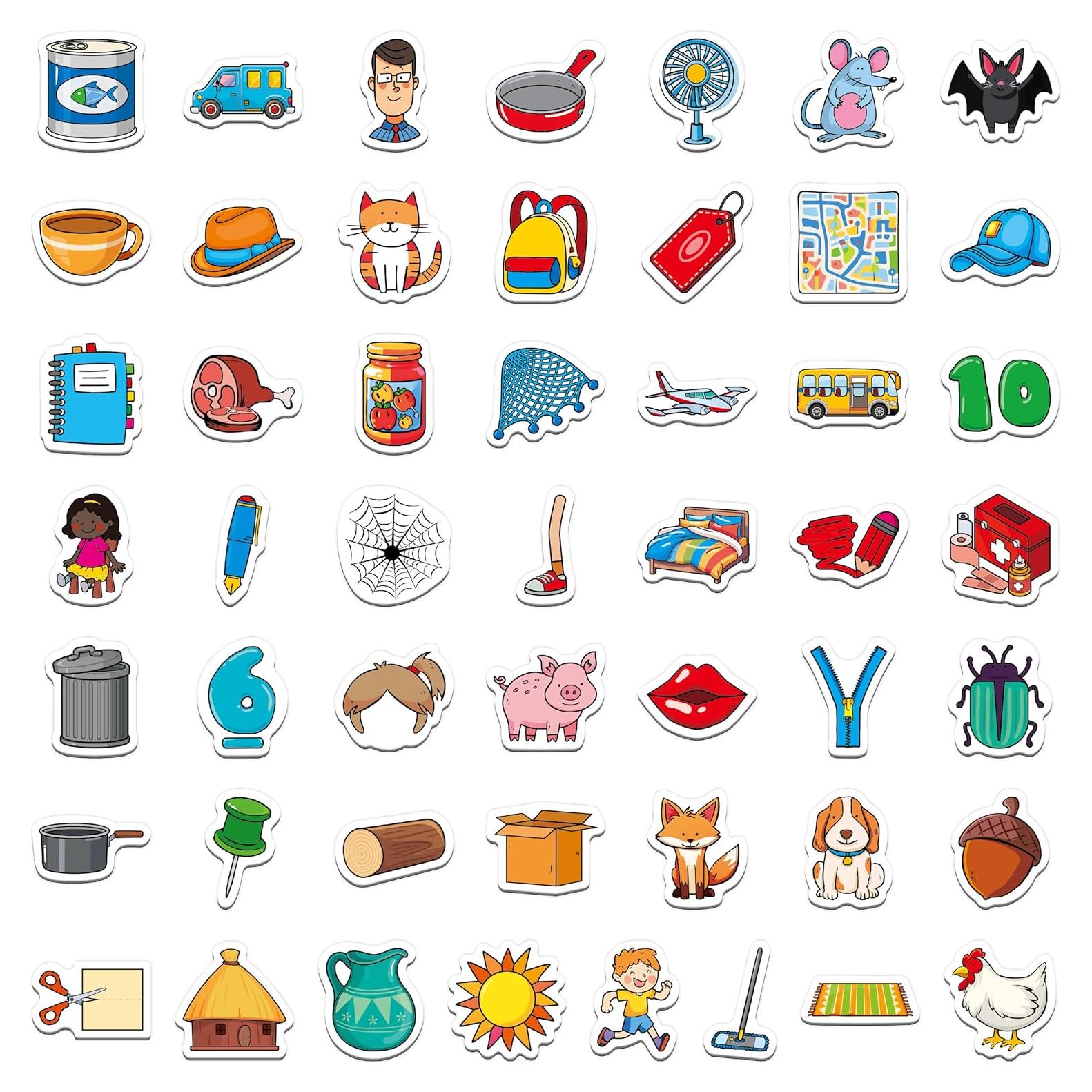 50 Imanes de Objetos CVC SpriteGru para Aprendizaje Infantil