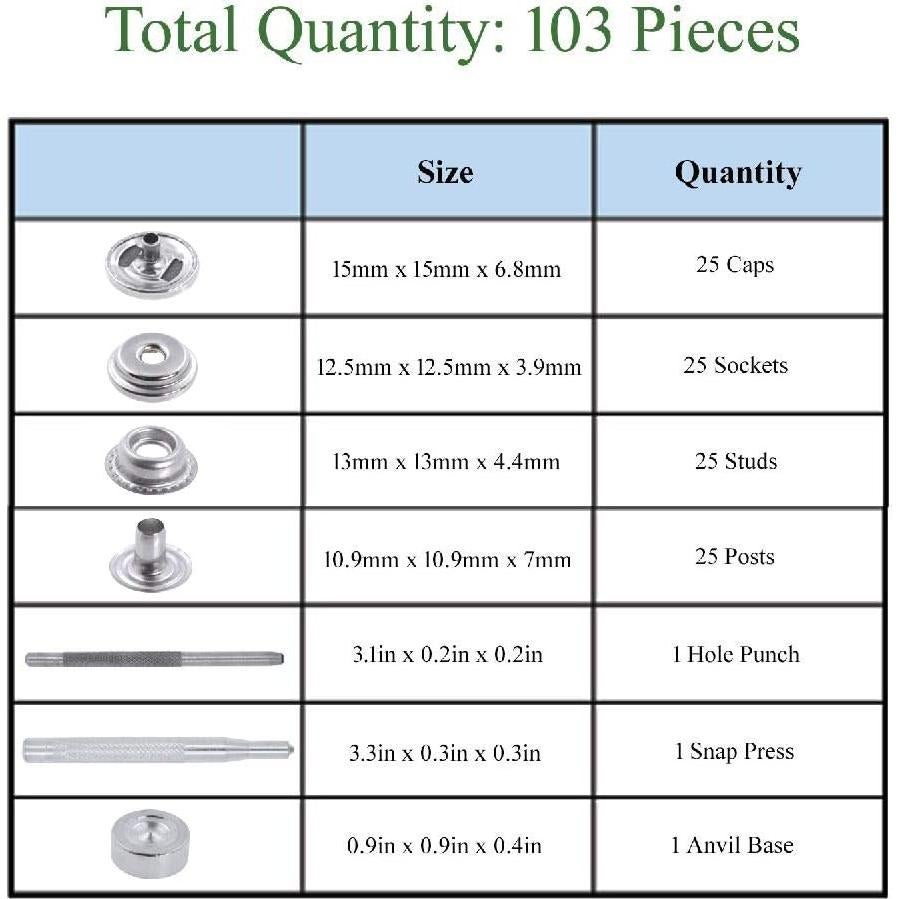 Kit de Botones de Presión Mandala Crafts Acero Inoxidable 15mm