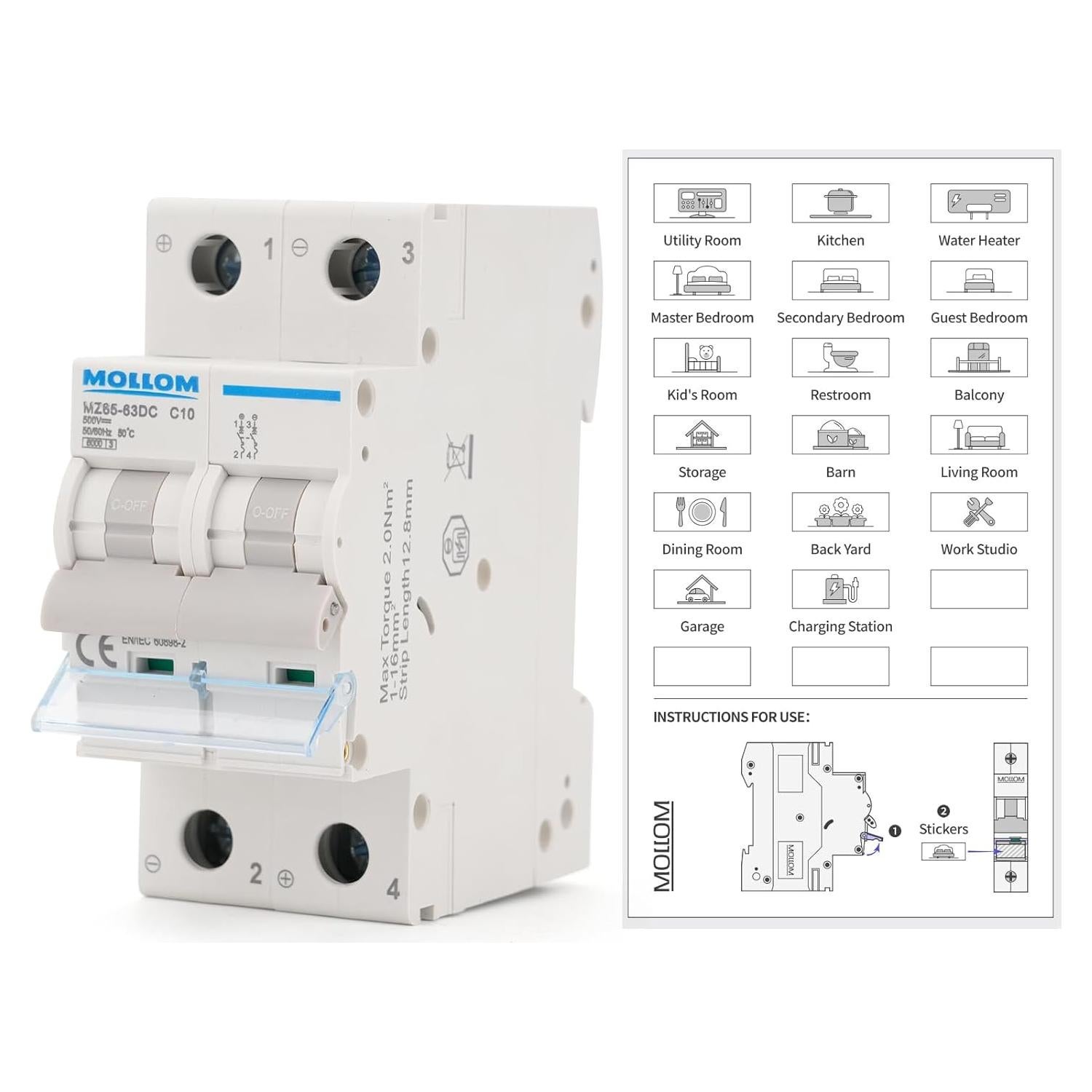 Interruptor Automático DC 2 Polo MOLLOM 500V 10A 6KA