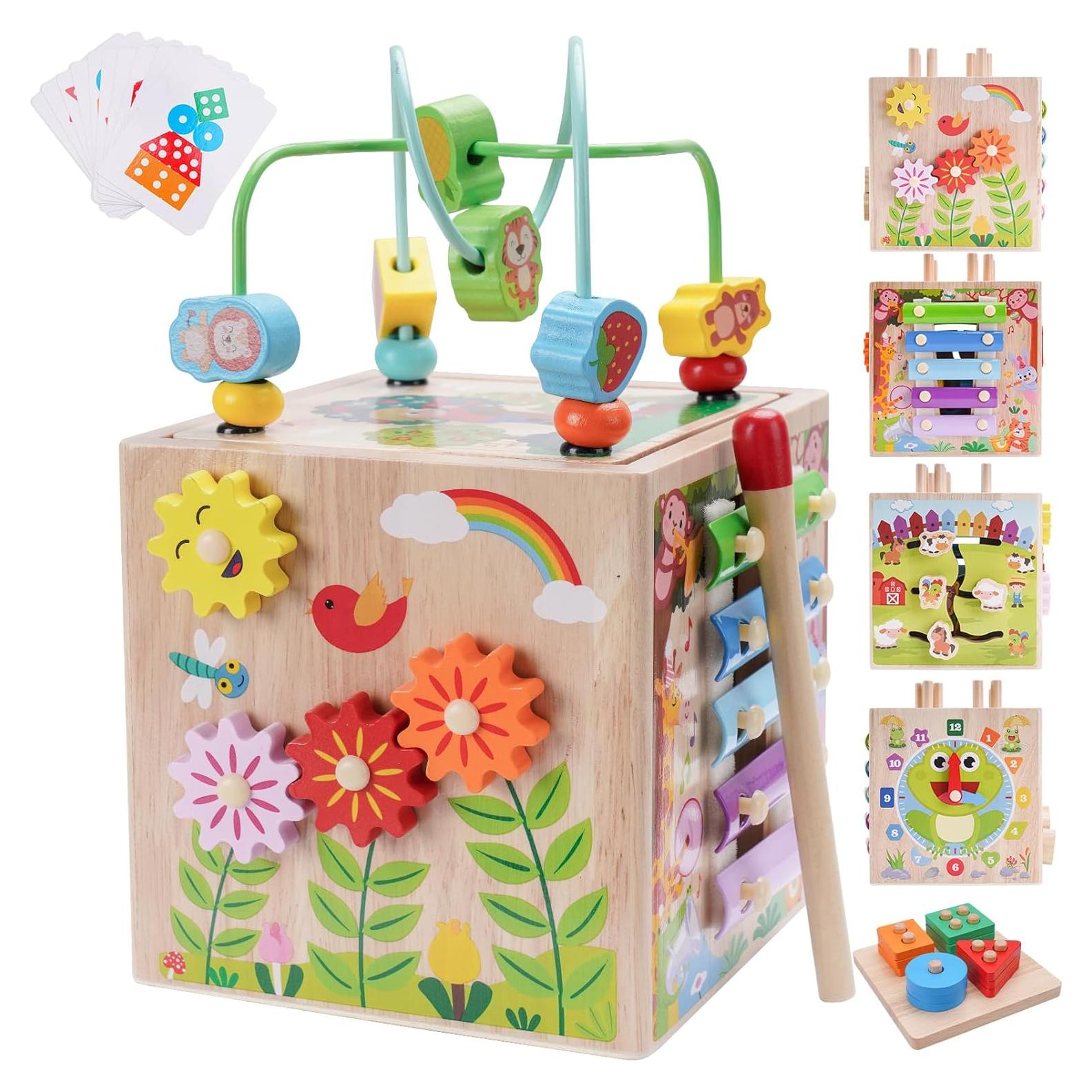 Cubo de Actividad de Madera KMTJT Azul para Niños 1-3 Años