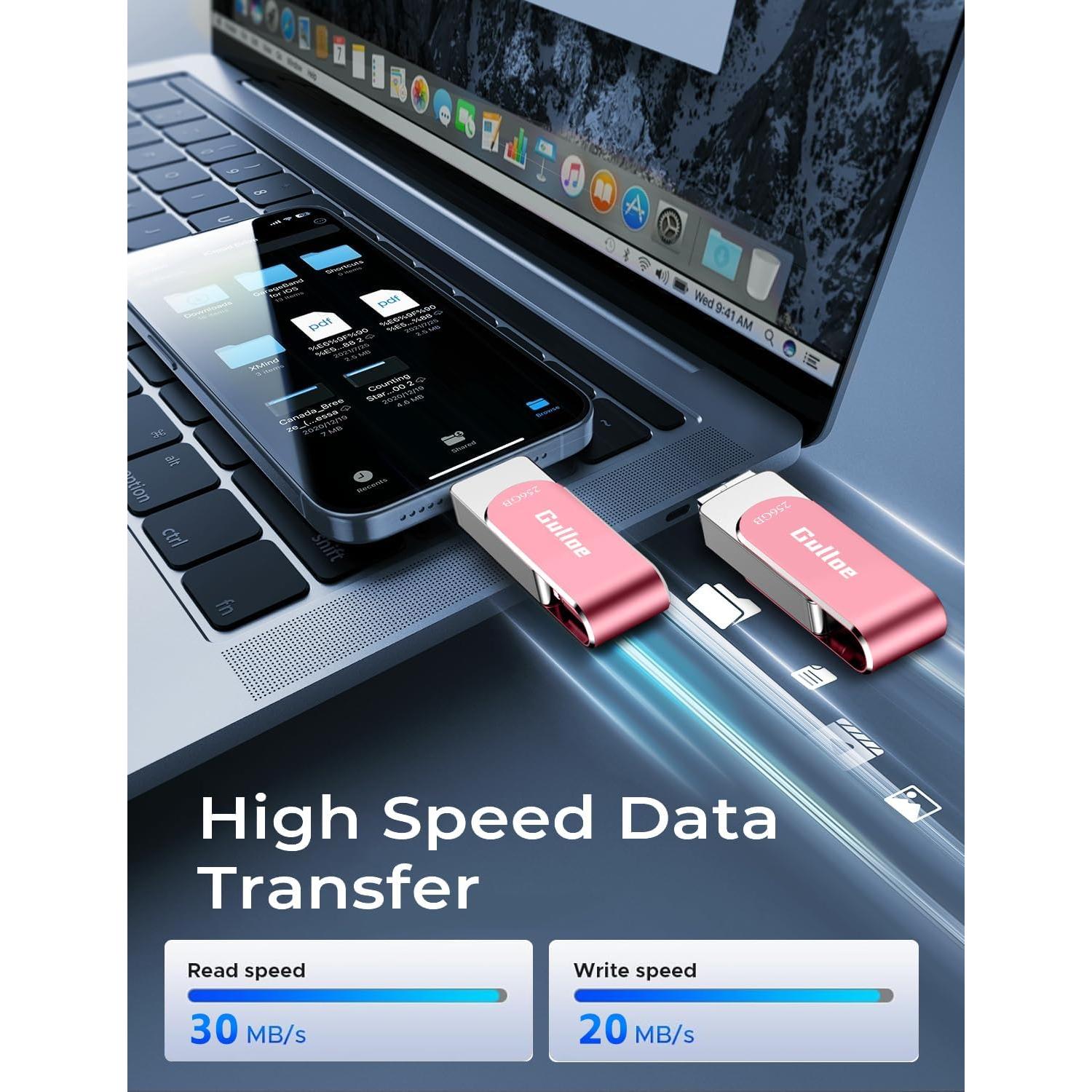 Gulloe 256GB USB Flash Drive Rosa para iPhone y iPad