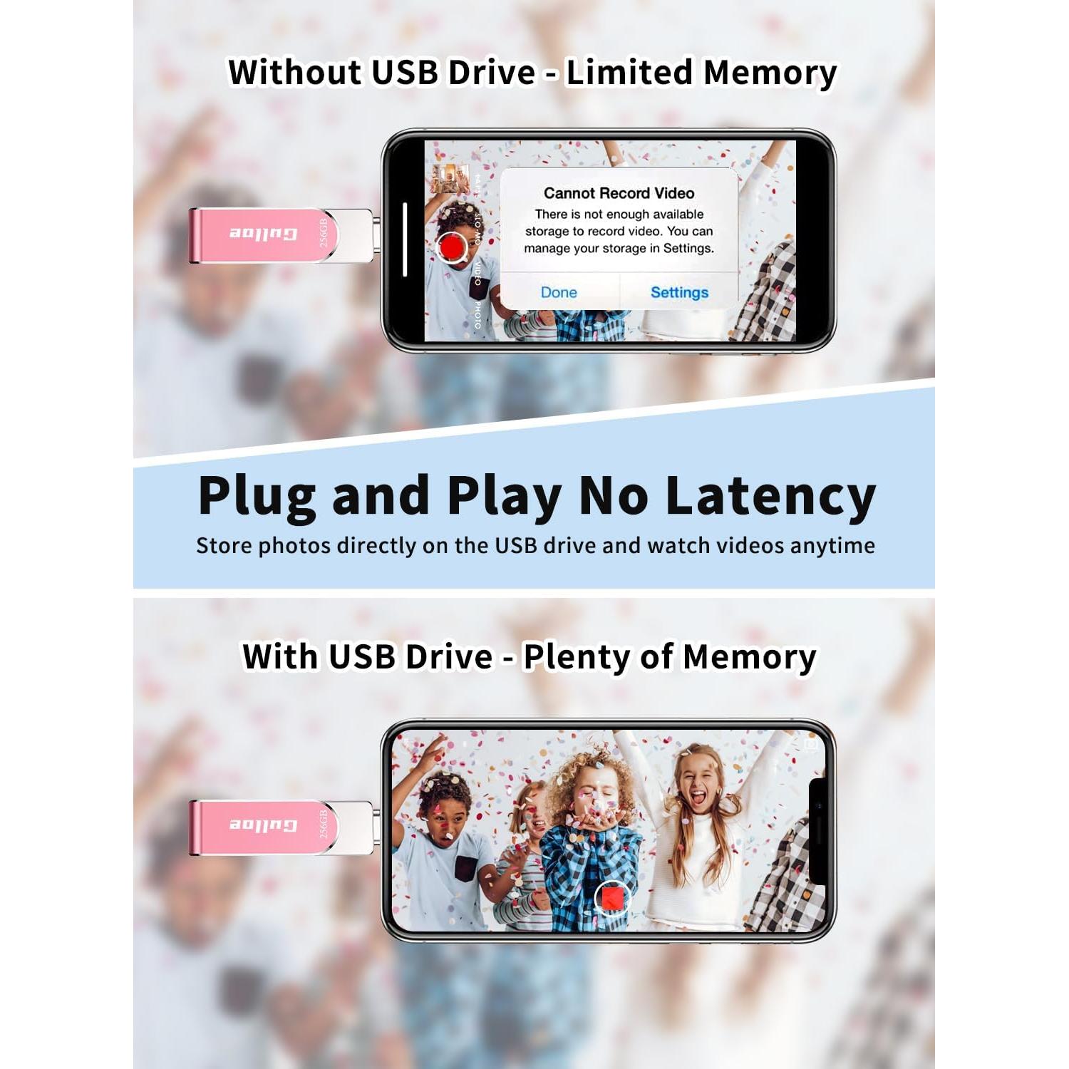 Gulloe 256GB USB Flash Drive Rosa para iPhone y iPad