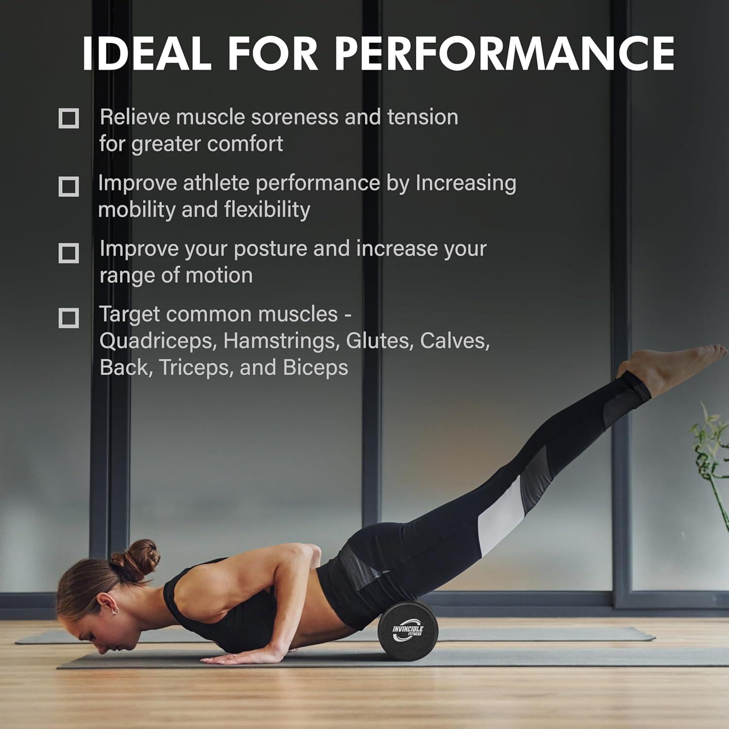 Rodillo de Espuma EPP Invincible Fitness 43cm Negro