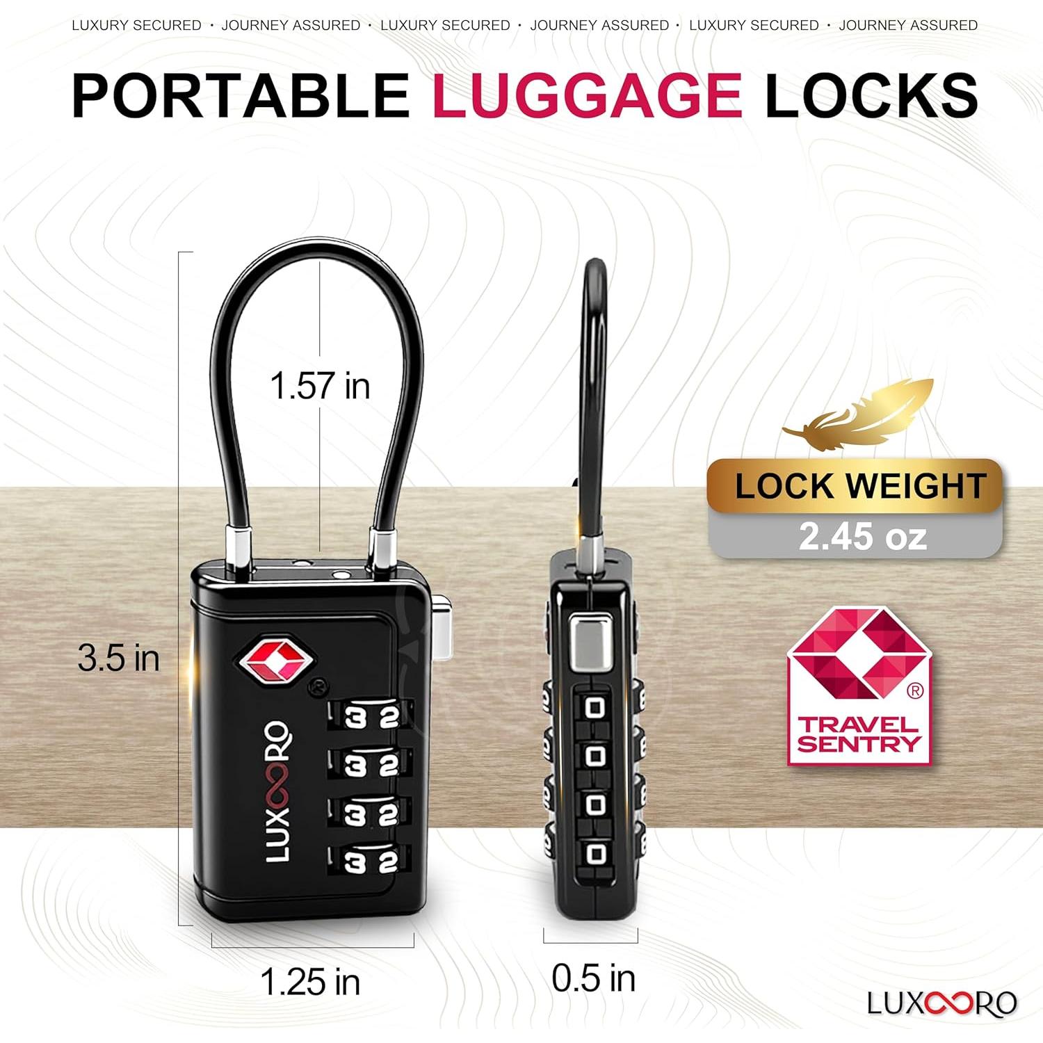 Candado de Equipaje LUXOORO TSA Combinación 4 Dígitos Negro