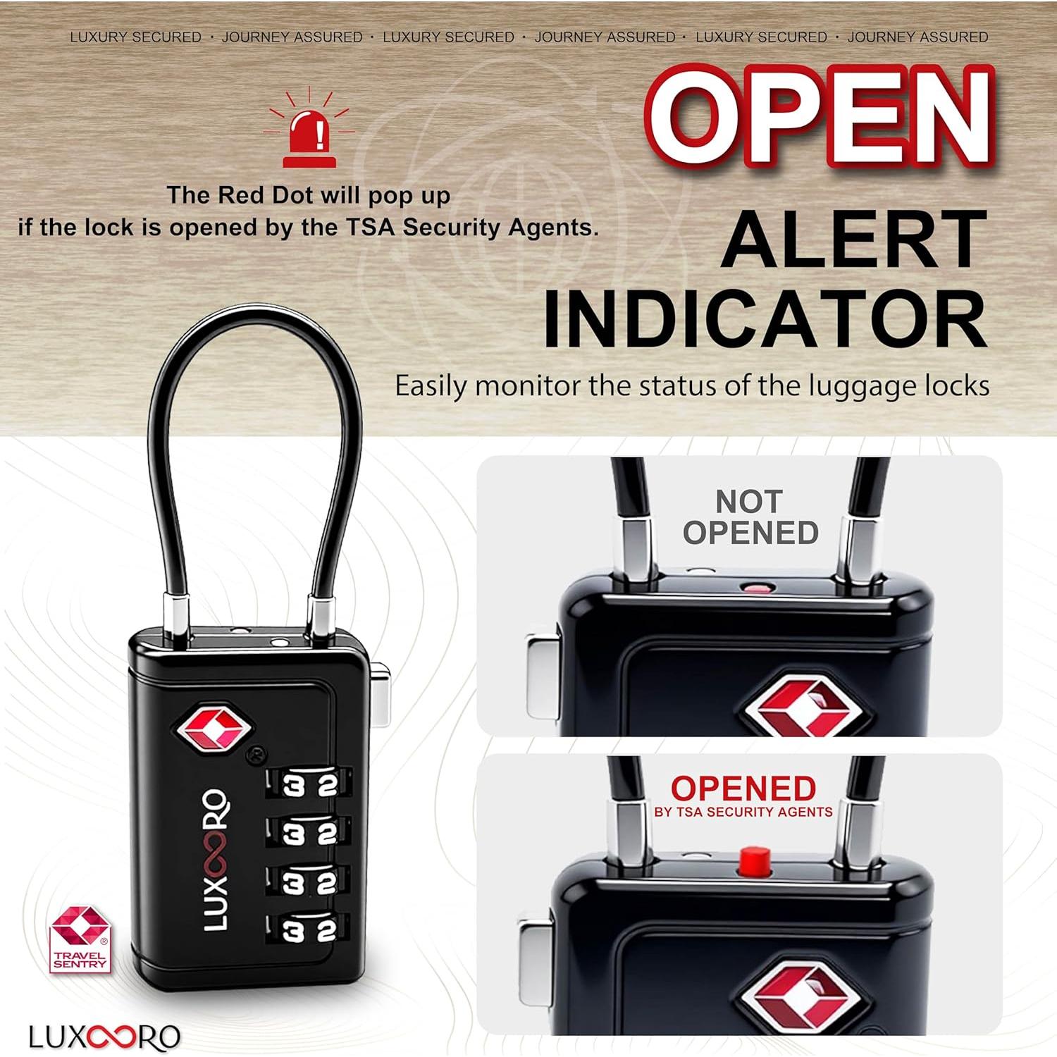 Candado de Equipaje LUXOORO TSA Combinación 4 Dígitos Negro