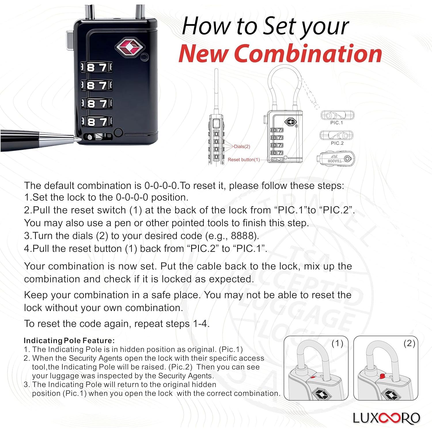 Candado de Equipaje LUXOORO TSA Combinación 4 Dígitos Negro