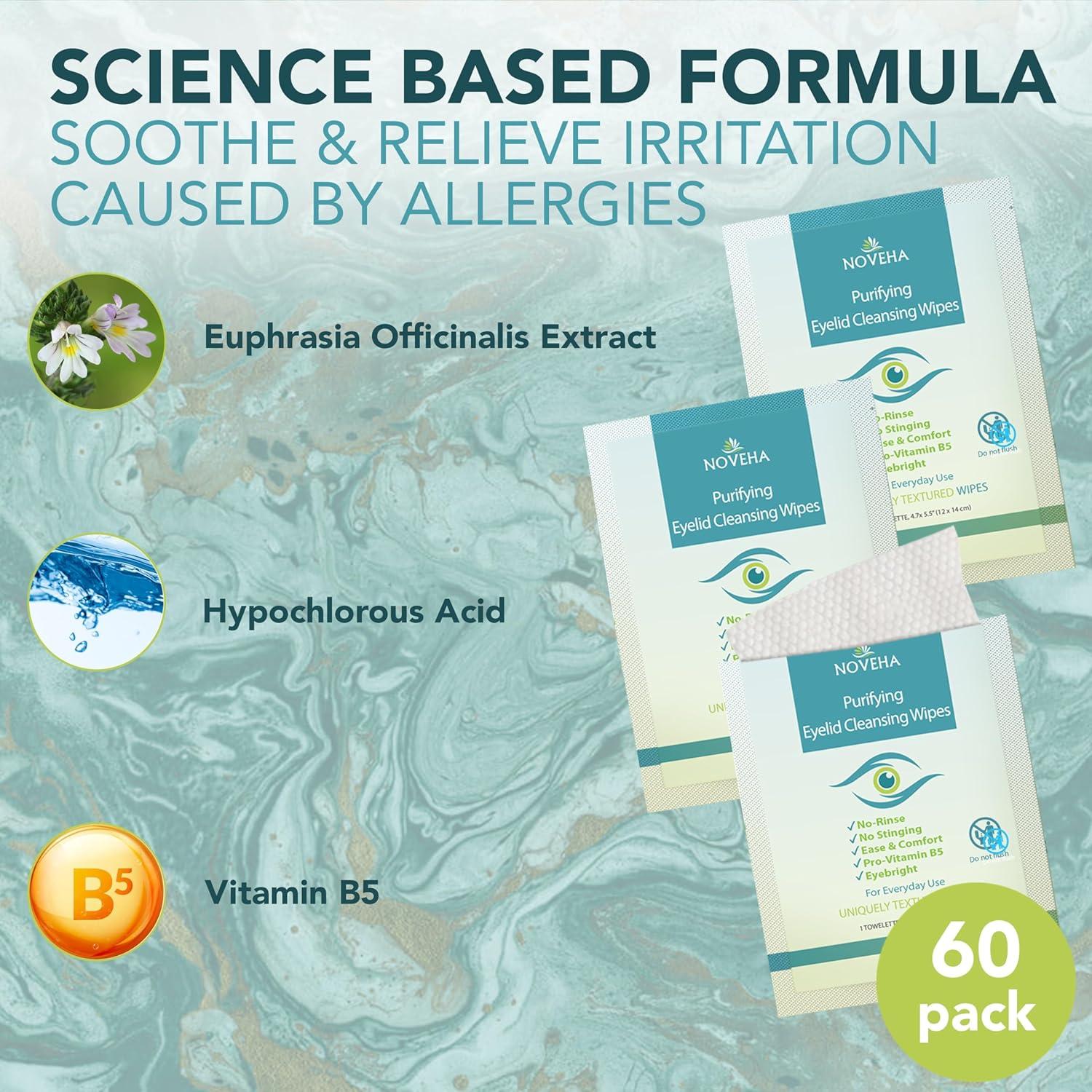 Toallitas Limpiadoras para Párpados NOVEHA - 60 Unidades Hipoalergénicas