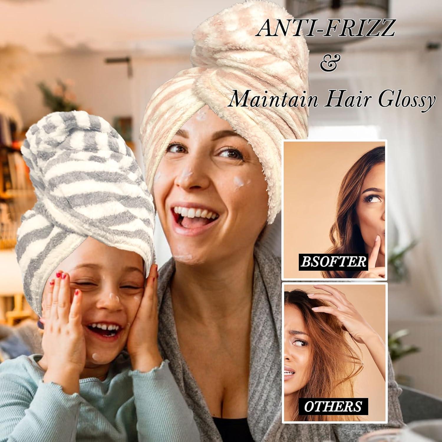 Toallas de Microfibra Bsofter para Cabello - 2 Paquetes Extra Grandes