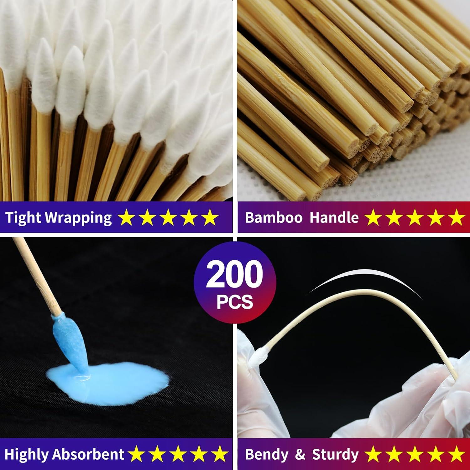 200 Hisopos de Algodón de Bambú 15.24 cm para Maquillaje FLIDUKK
