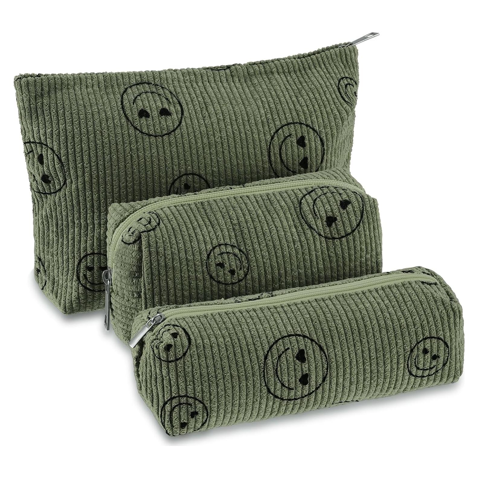 Juego de 3 Bolsas de Maquillaje Huhumy Verde Militar Corduroy