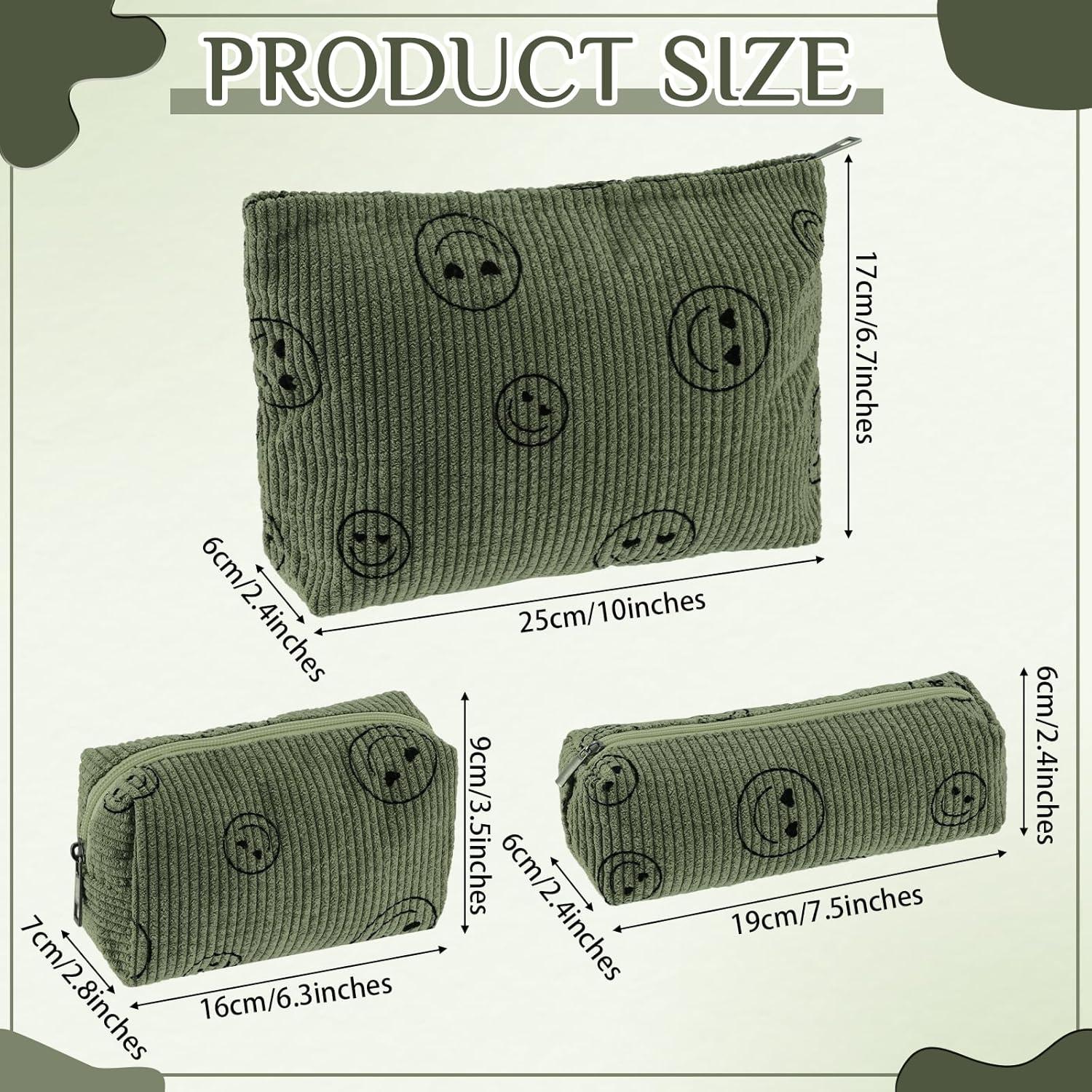 Juego de 3 Bolsas de Maquillaje Huhumy Verde Militar Corduroy