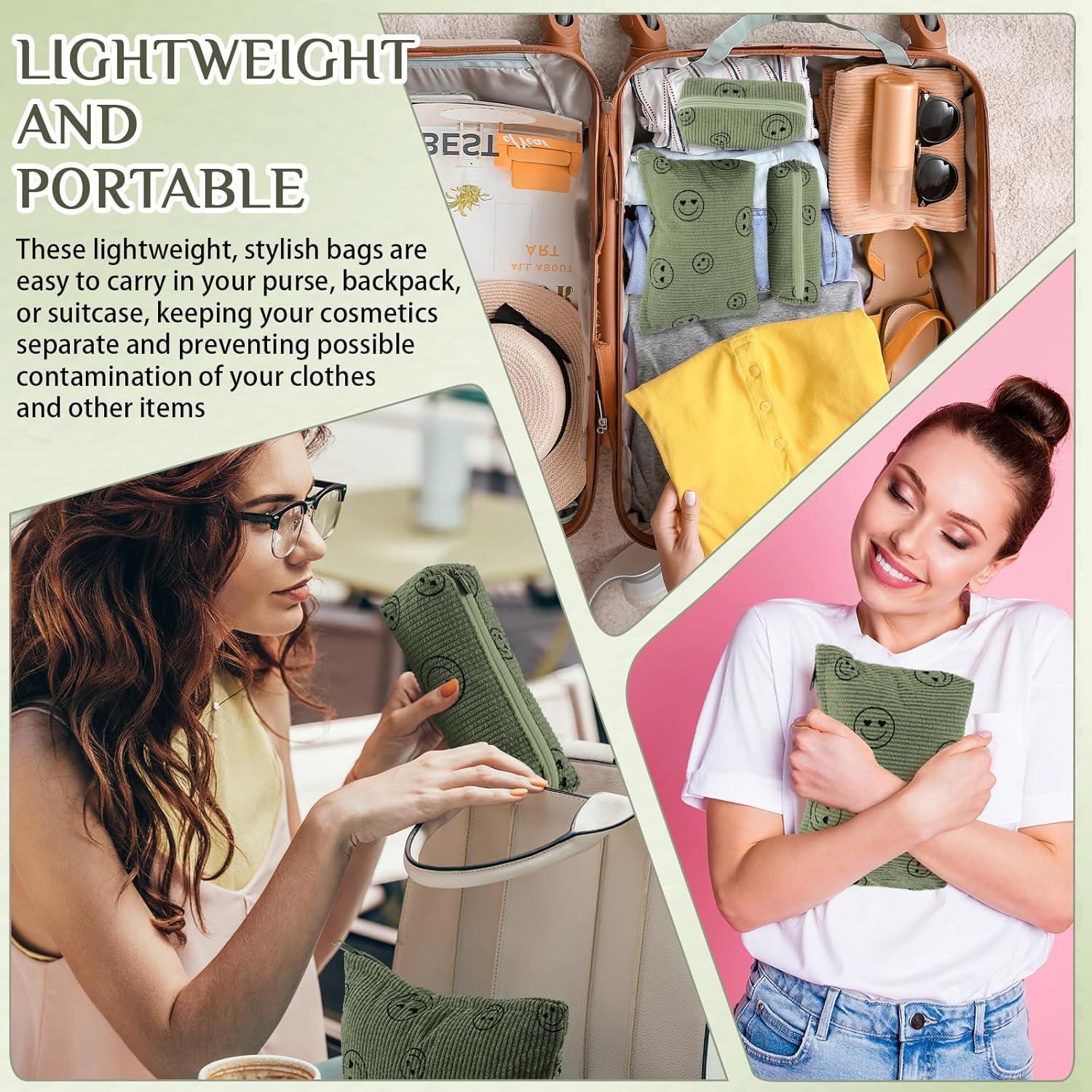 Juego de 3 Bolsas de Maquillaje Huhumy Verde Militar Corduroy