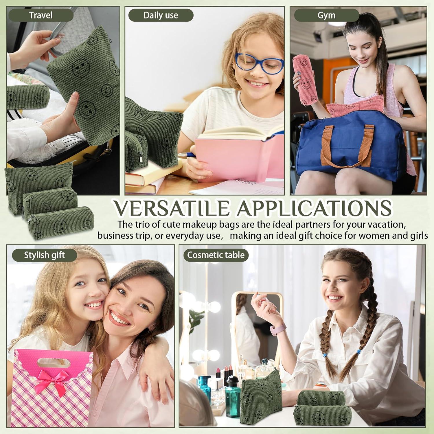 Juego de 3 Bolsas de Maquillaje Huhumy Verde Militar Corduroy