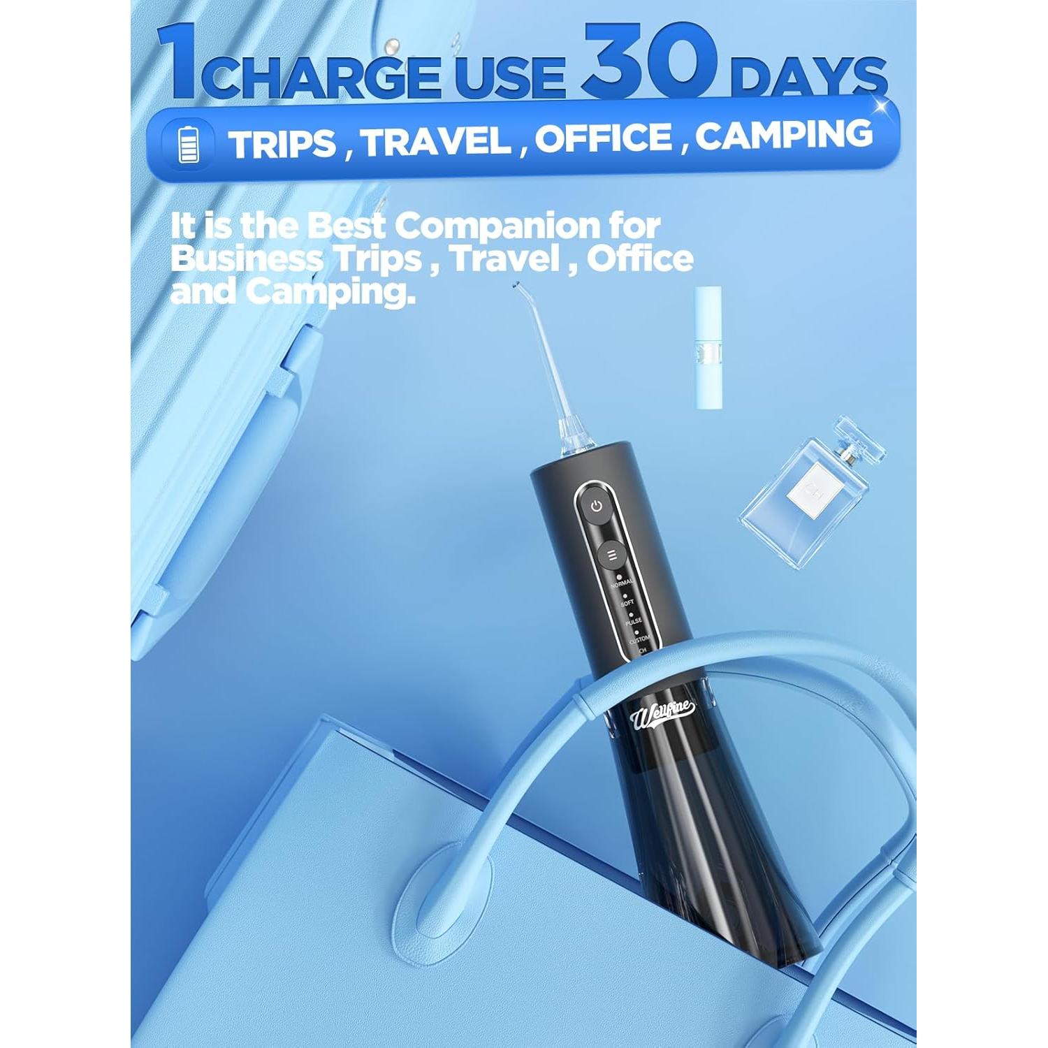 Irrigador Dental Inalámbrico WELLFINE F5030B 300ML 4 Modos IPX7