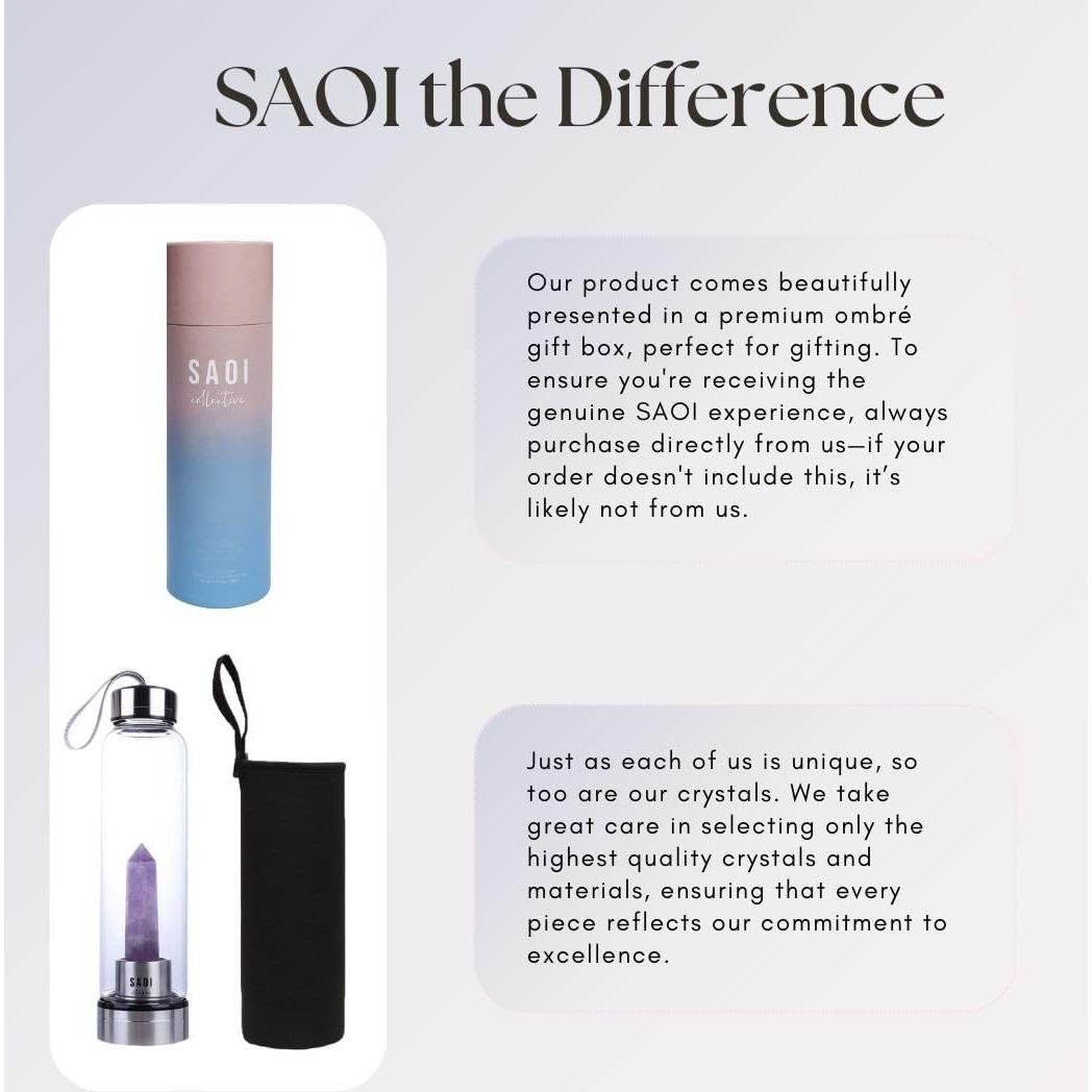 Botella de Agua de Cristal SAOI 500ml con Amatista - Vidrio y Acero Inoxidable