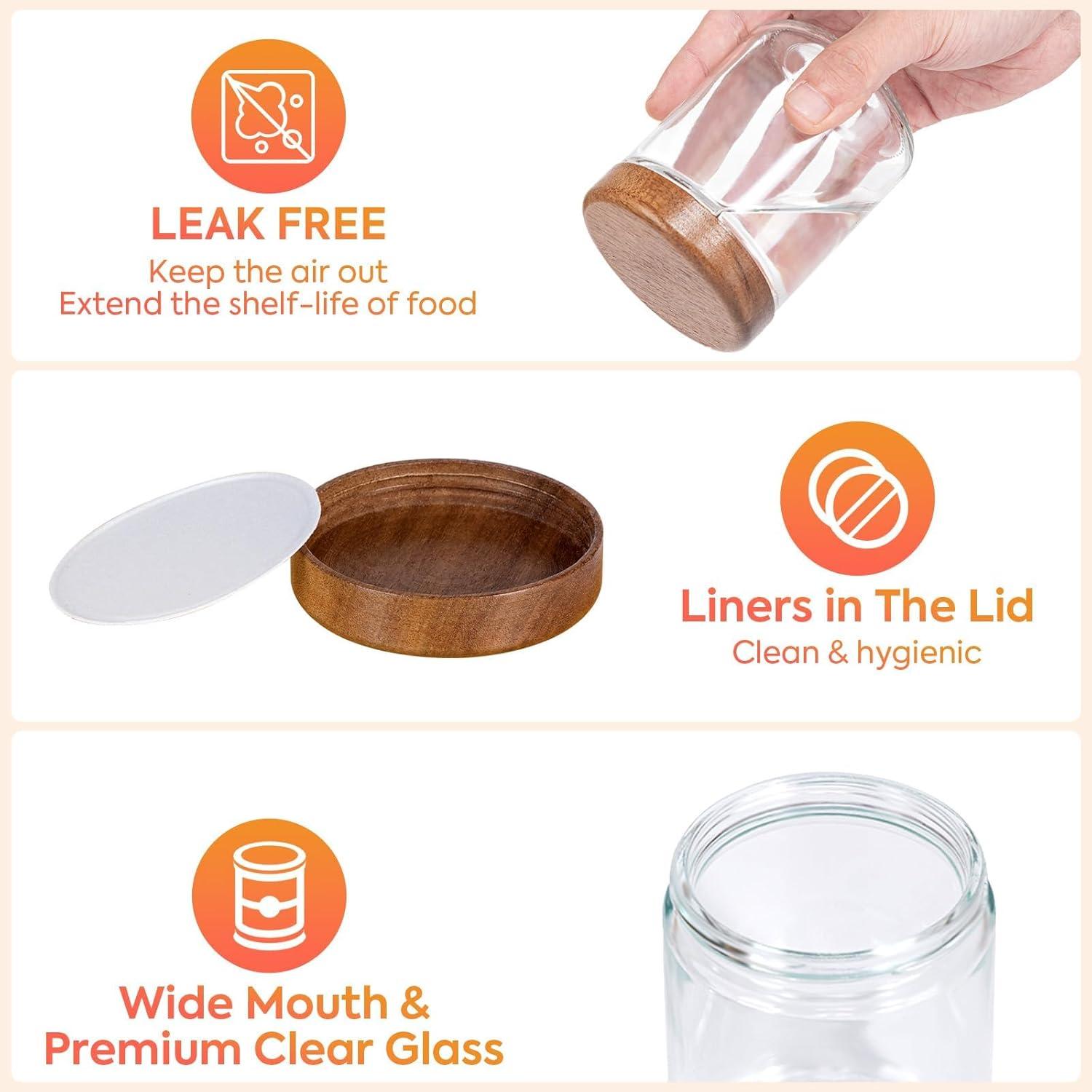 Juego de 12 Tarros de Especias de Vidrio 236ml Yangbaga con Tapa de Madera