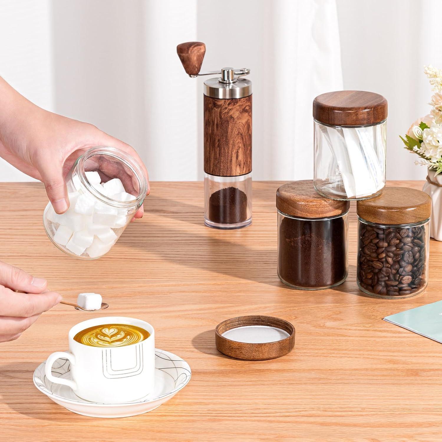 Juego de 12 Tarros de Especias de Vidrio 236ml Yangbaga con Tapa de Madera