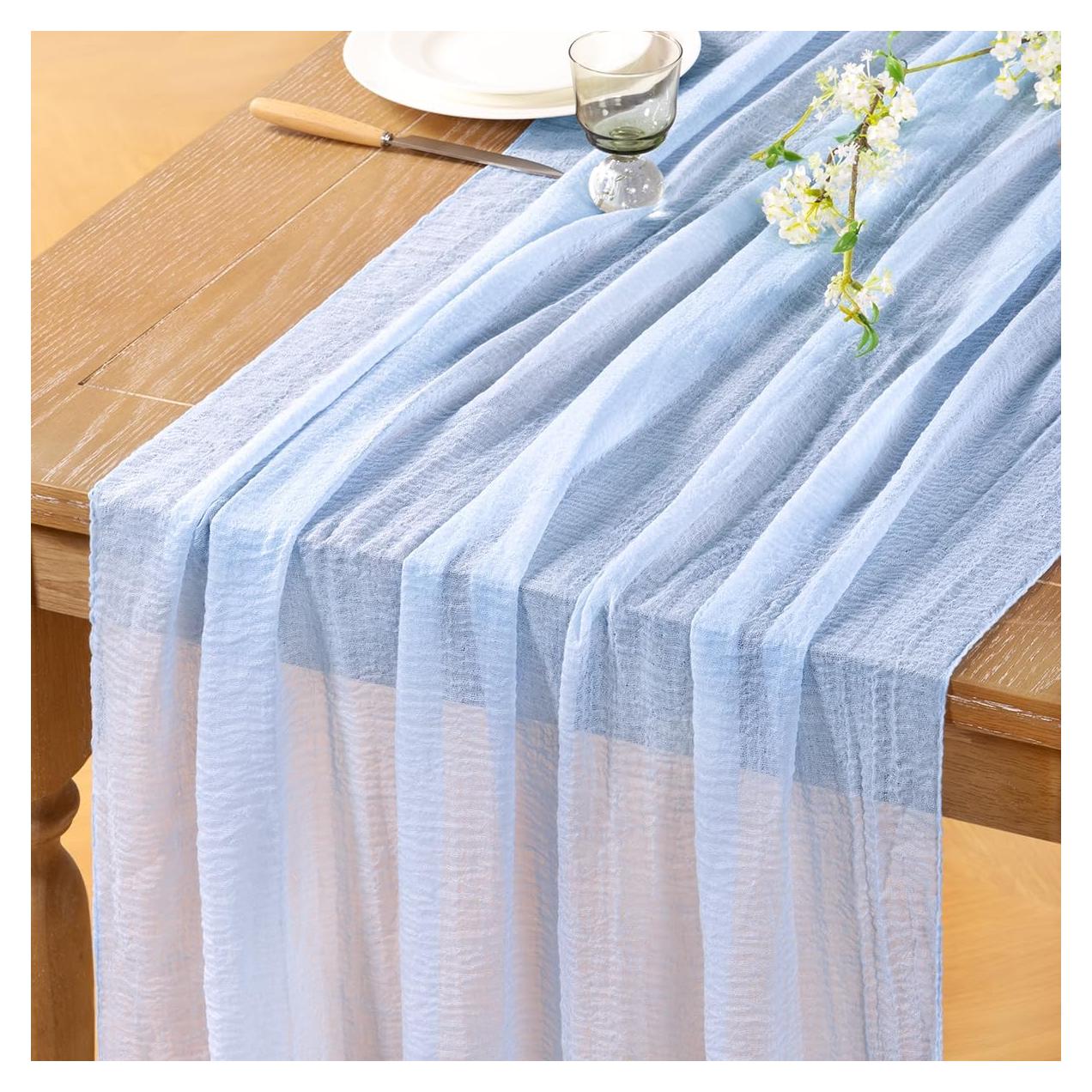 Caminito de Mesa de Gasa Boho DeZerlor 88.9x304.8 cm Azul Bebé