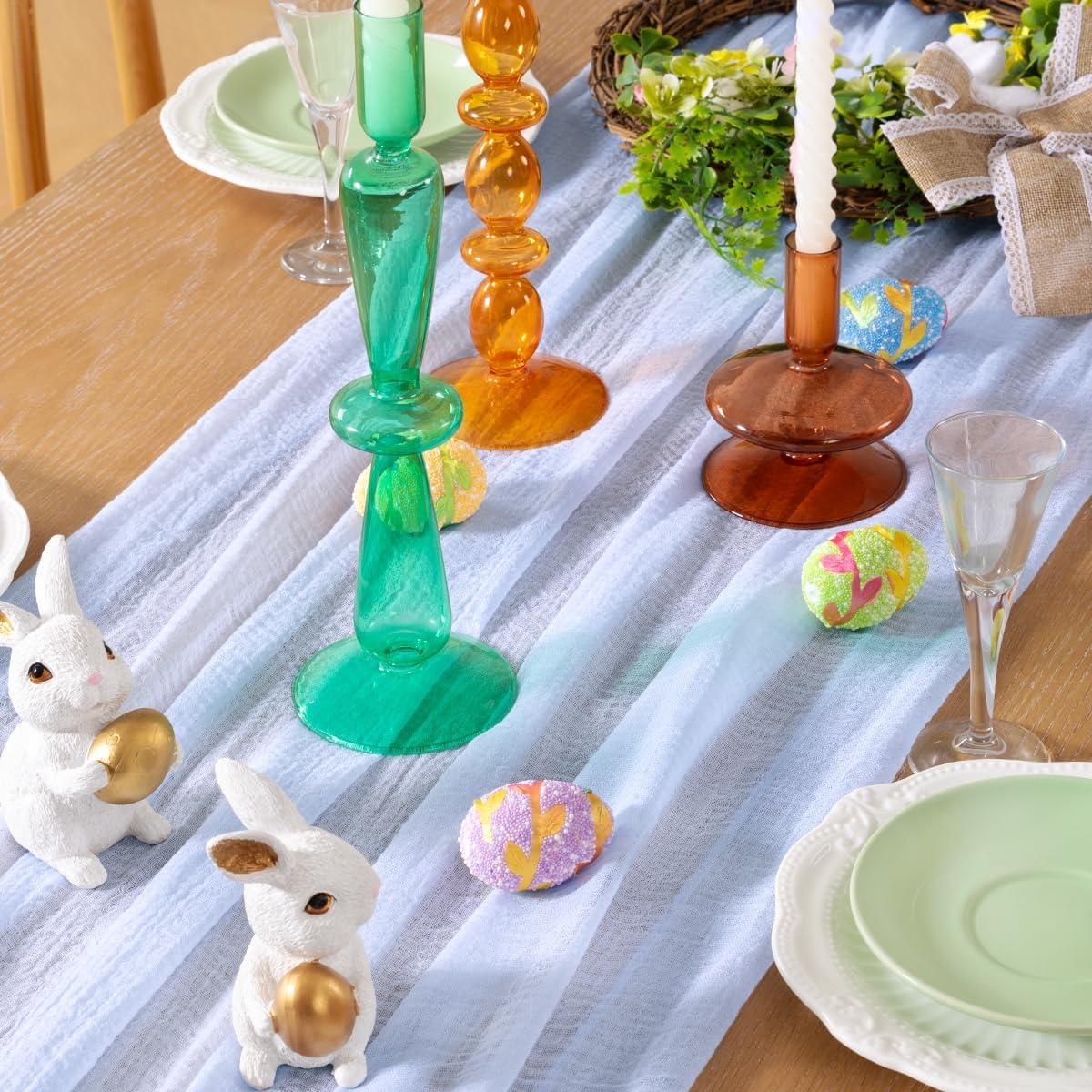 Caminito de Mesa de Gasa Boho DeZerlor 88.9x304.8 cm Azul Bebé