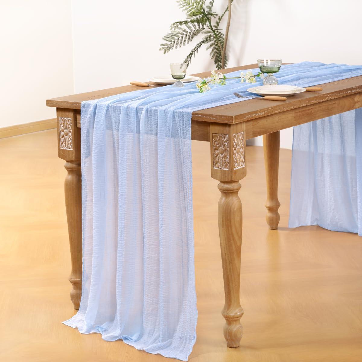 Caminito de Mesa de Gasa Boho DeZerlor 88.9x304.8 cm Azul Bebé