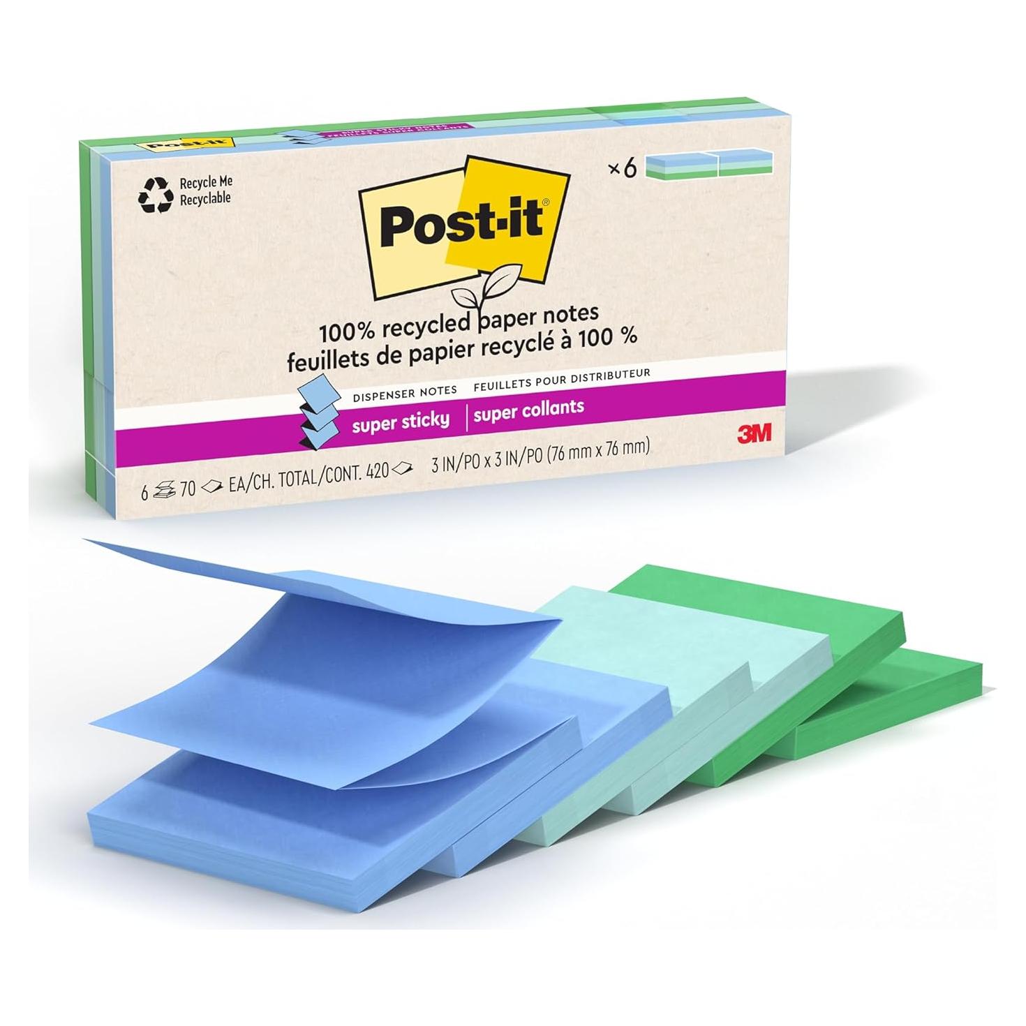 Notas Adhesivas Super Sticky Post-it Oasis 3x3" 100% Recicladas