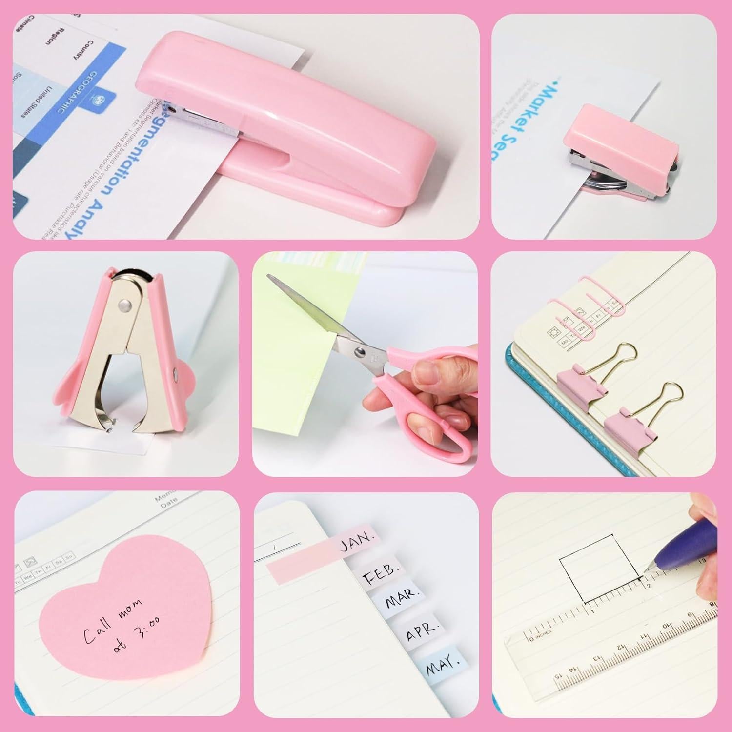 Juego de Papelería Rosa LunaBeam 11 Piezas para Oficina