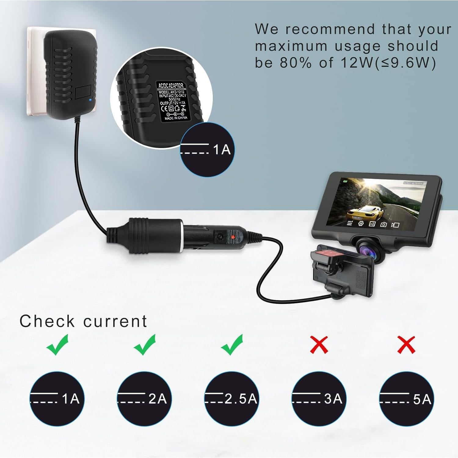 Adaptador de CA a CC 12V 1A 12W inShareplus para Coche