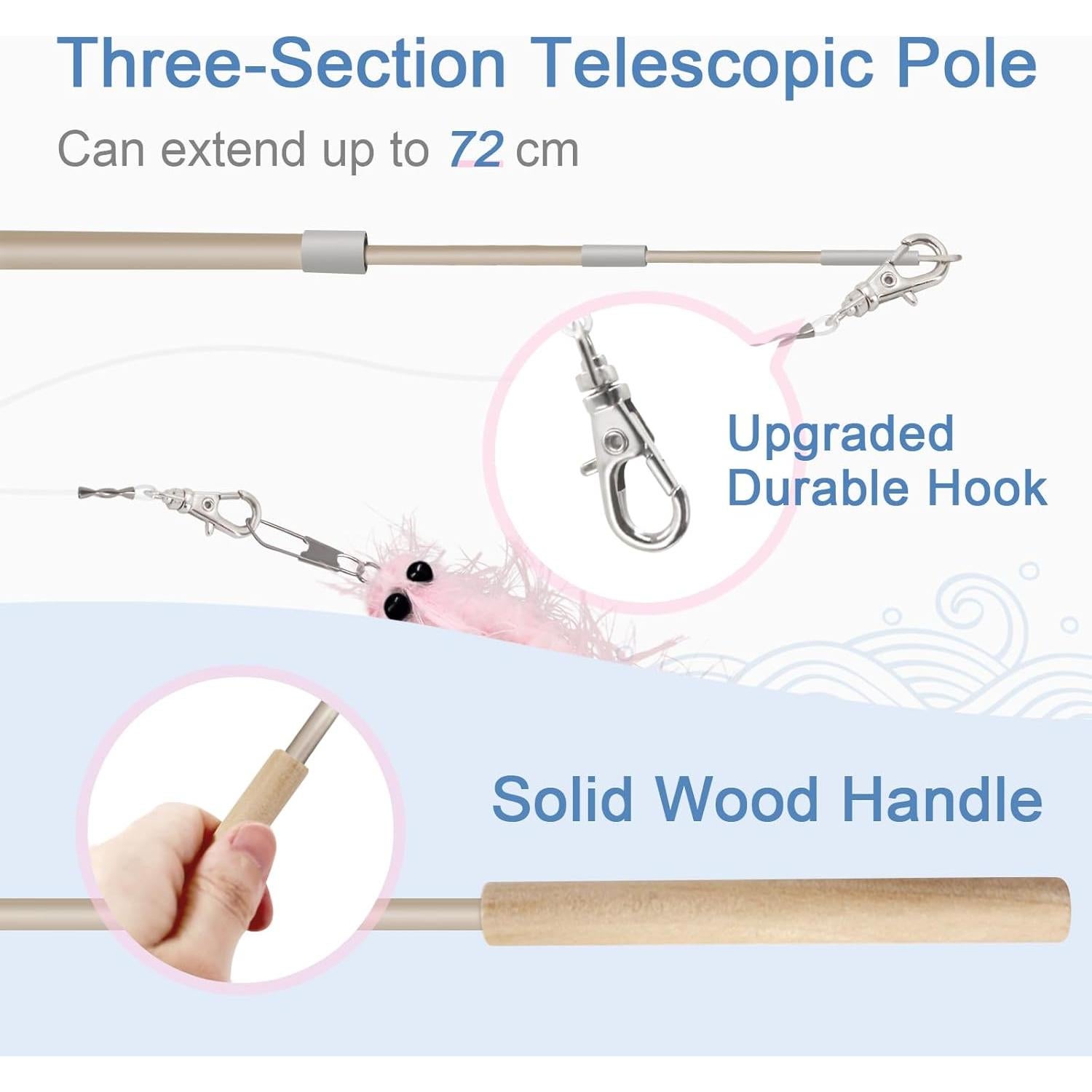 Juguete Interactivo para Gatos SONGWAY - Varita Retráctil y 6 Gusanos