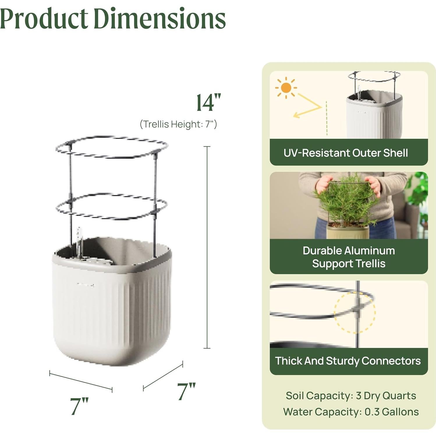 Maceta de Autorriego Vego Jardín 1.1L Blanco Crema