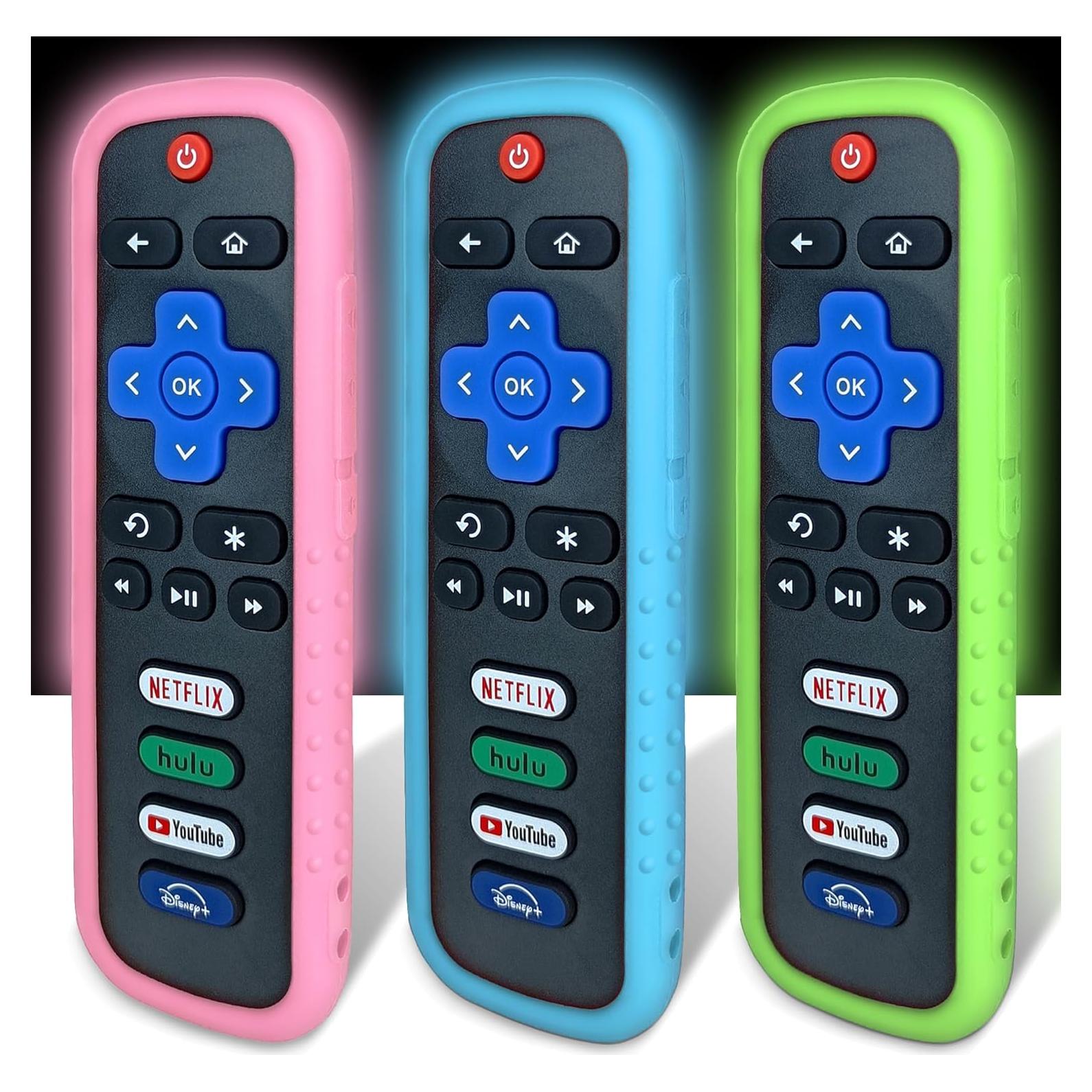 Funda Protectora para Control Remoto Roku - 3 Pack, Brilla en la Oscuridad, Antideslizante, Lavable