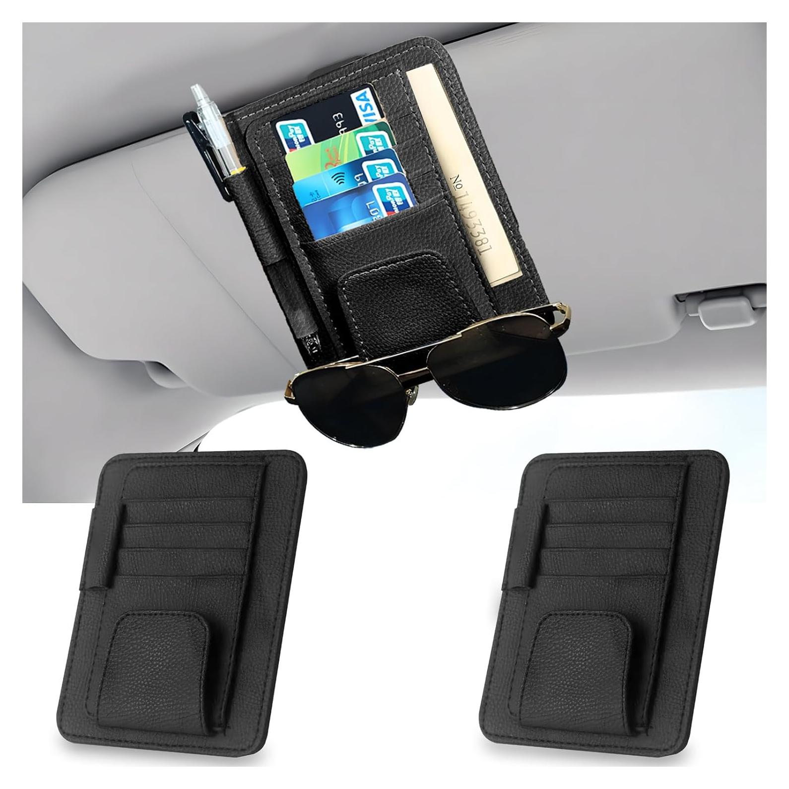 Organizador de Visera de Sol para Auto Sekonow - 2 Piezas, Cuero Sintético, Negro