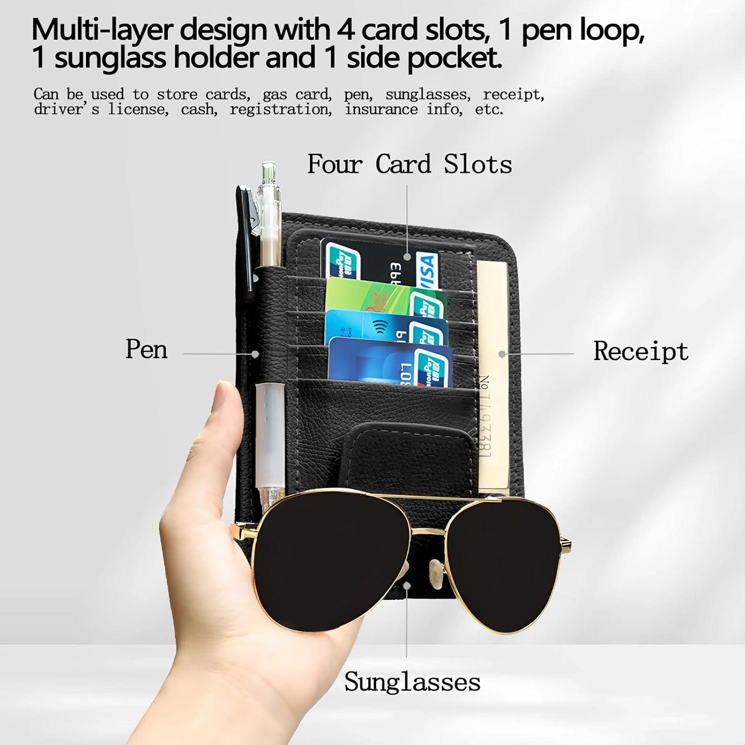 Organizador de Visera de Sol para Auto Sekonow - 2 Piezas, Cuero Sintético, Negro