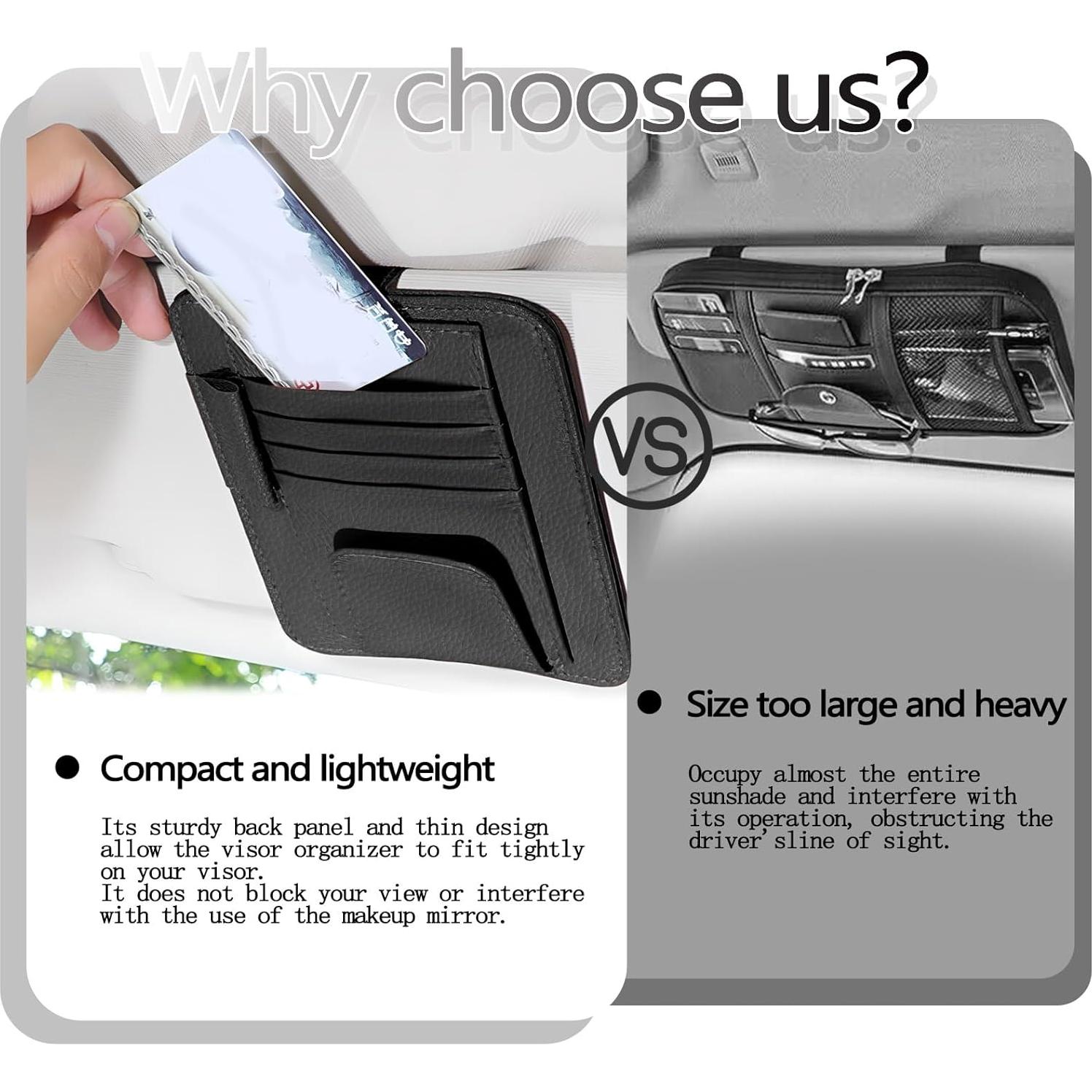 Organizador de Visera de Sol para Auto Sekonow - 2 Piezas, Cuero Sintético, Negro