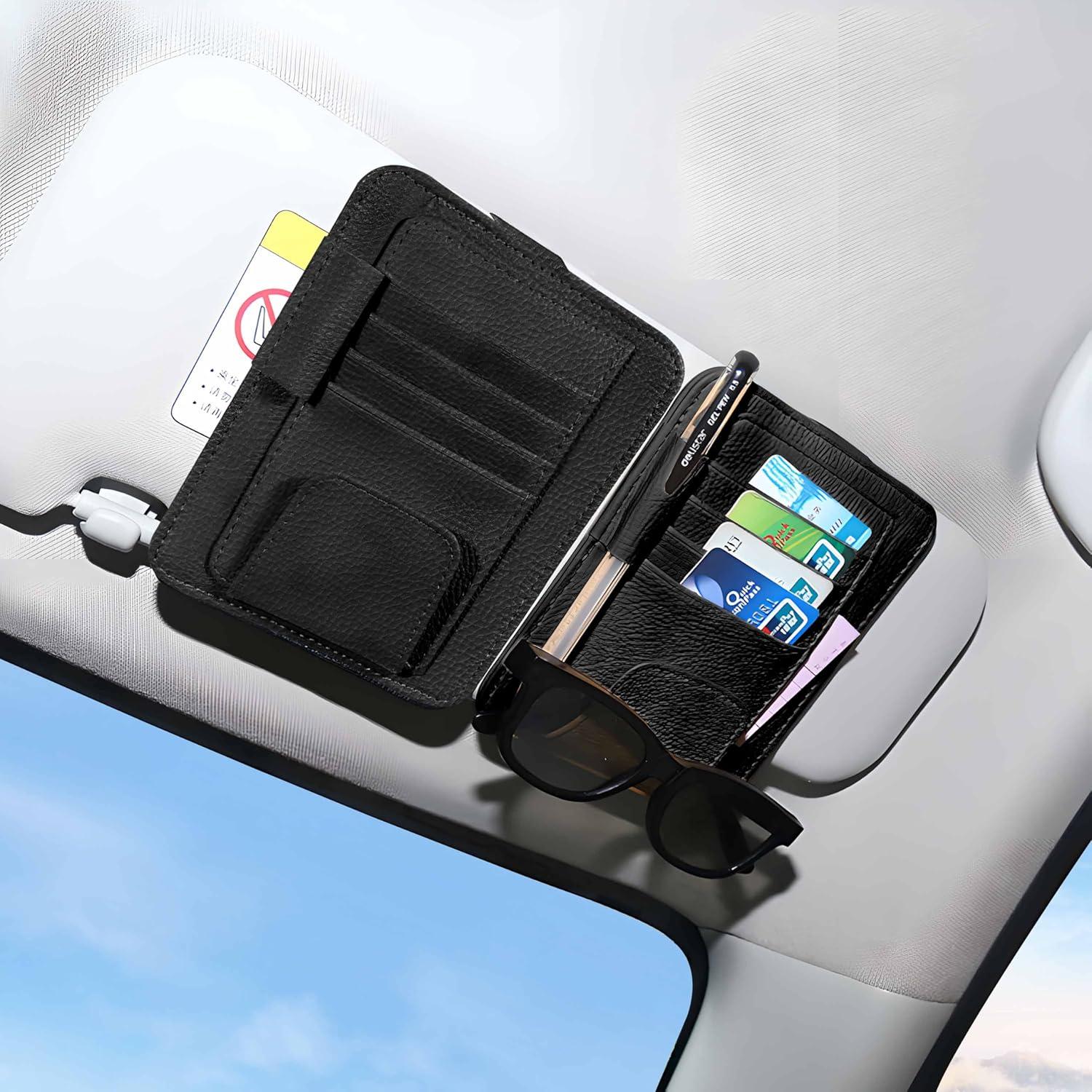 Organizador de Visera de Sol para Auto Sekonow - 2 Piezas, Cuero Sintético, Negro