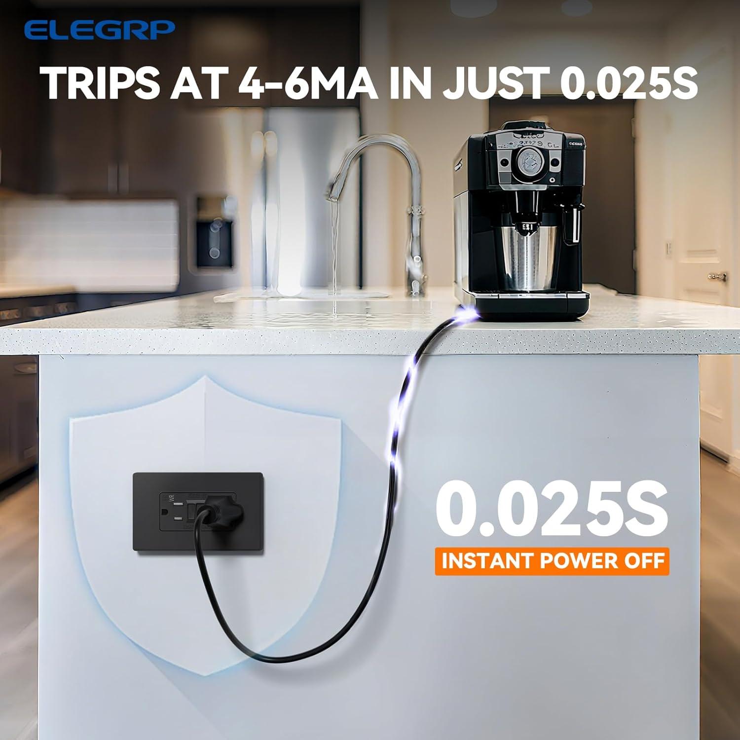 Toma GFCI Exterior ELEGRP 15A Auto-Prueba Resistente Negro