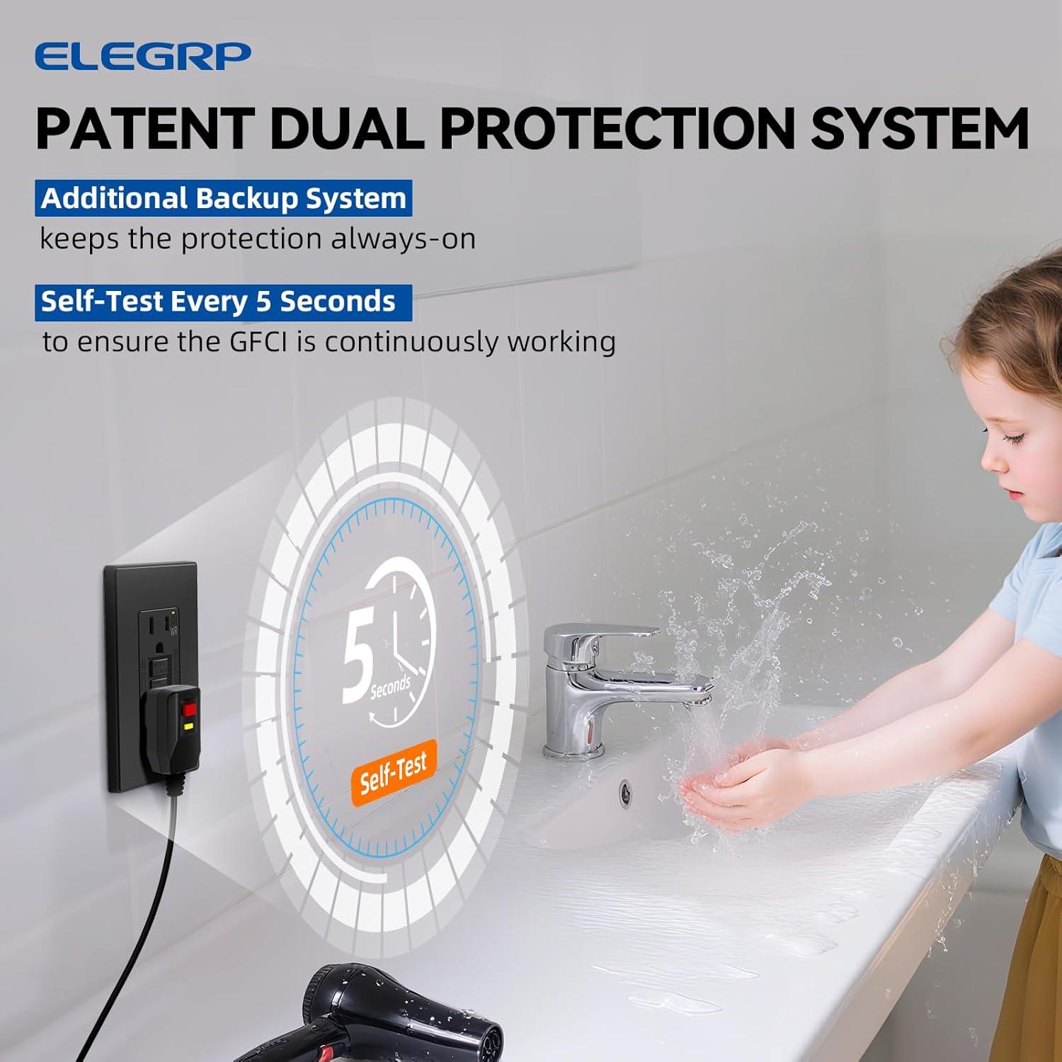 Toma GFCI Exterior ELEGRP 15A Auto-Prueba Resistente Negro