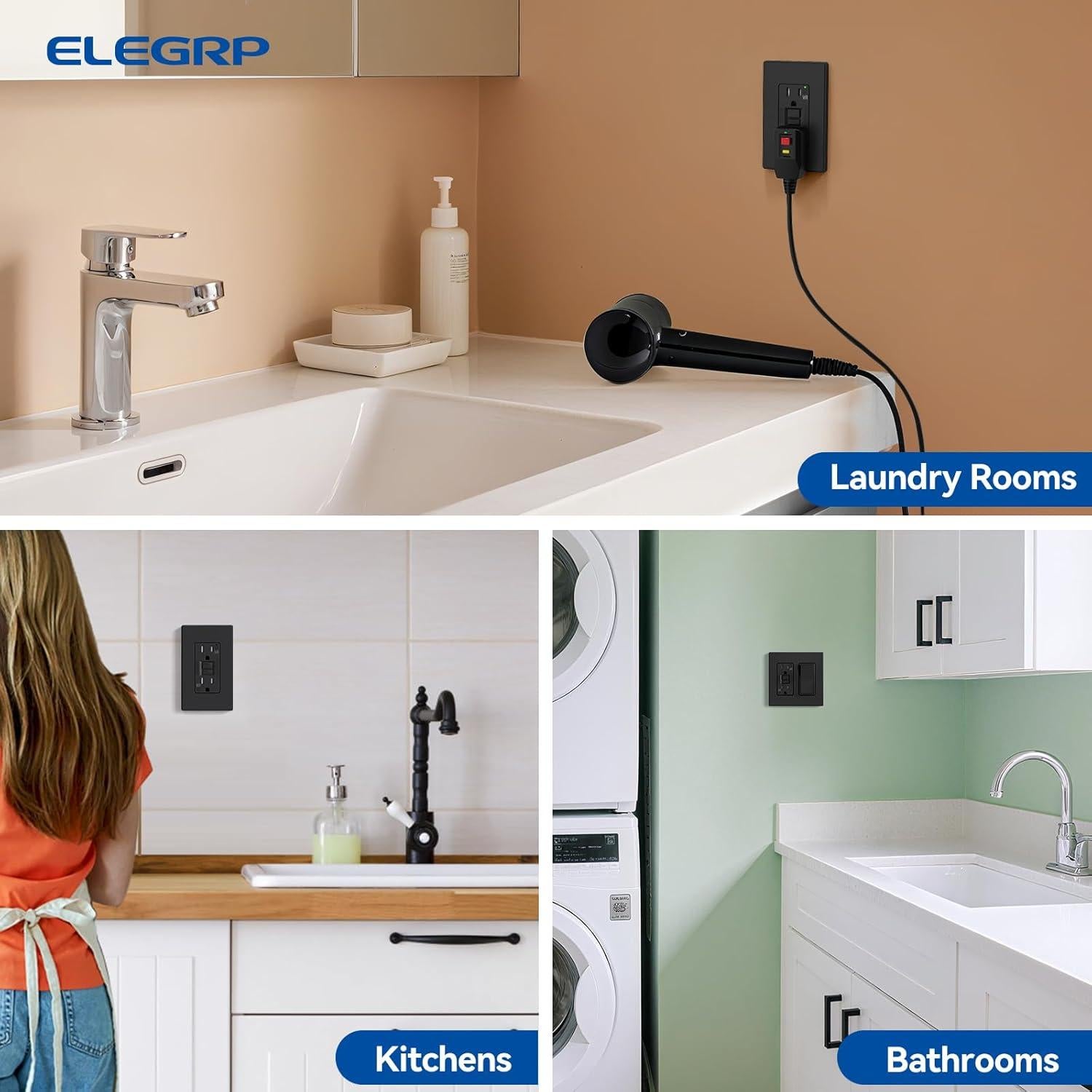 Toma GFCI Exterior ELEGRP 15A Auto-Prueba Resistente Negro