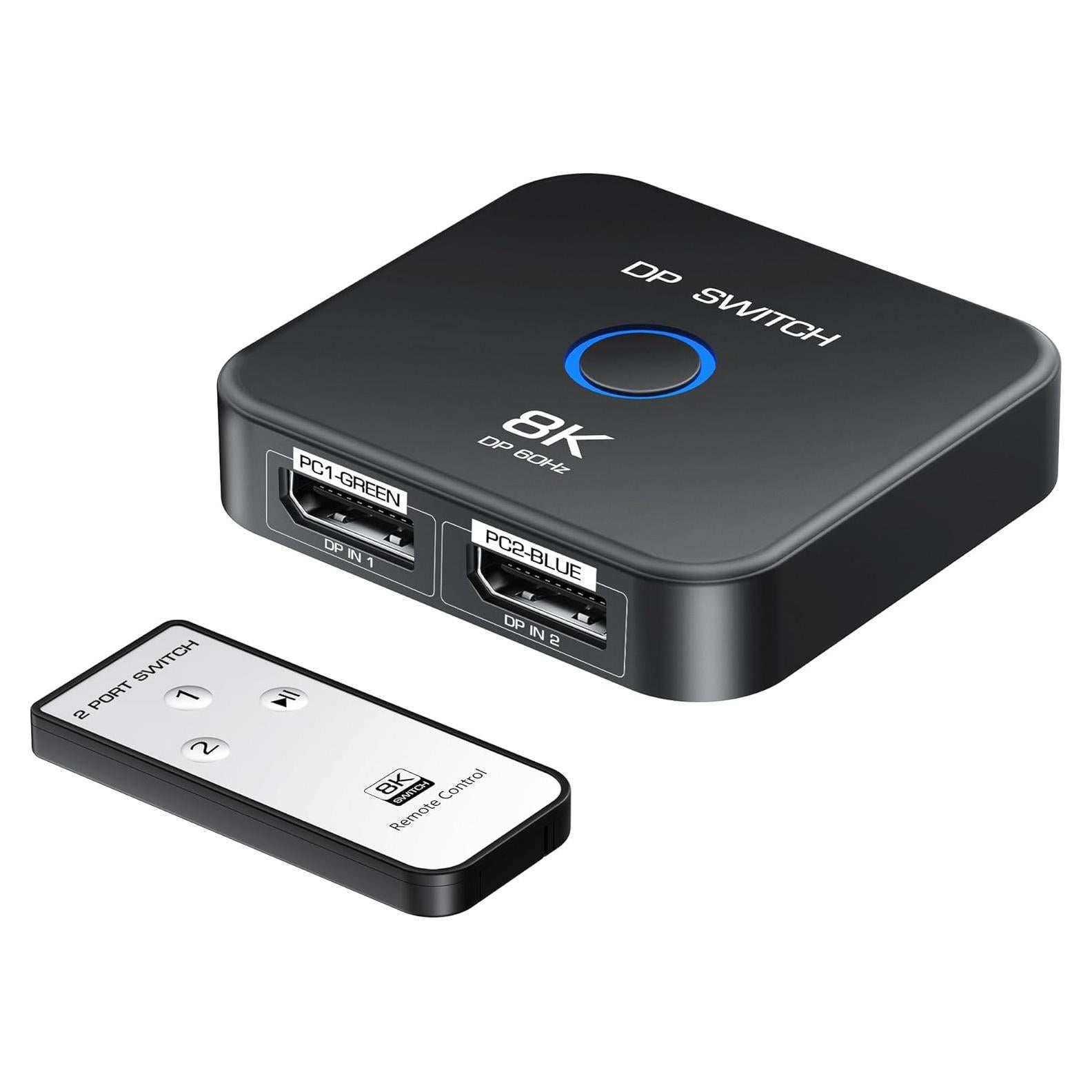 Conmutador DisplayPort 2 en 1 NEWCARE 8K@60Hz Control Remoto