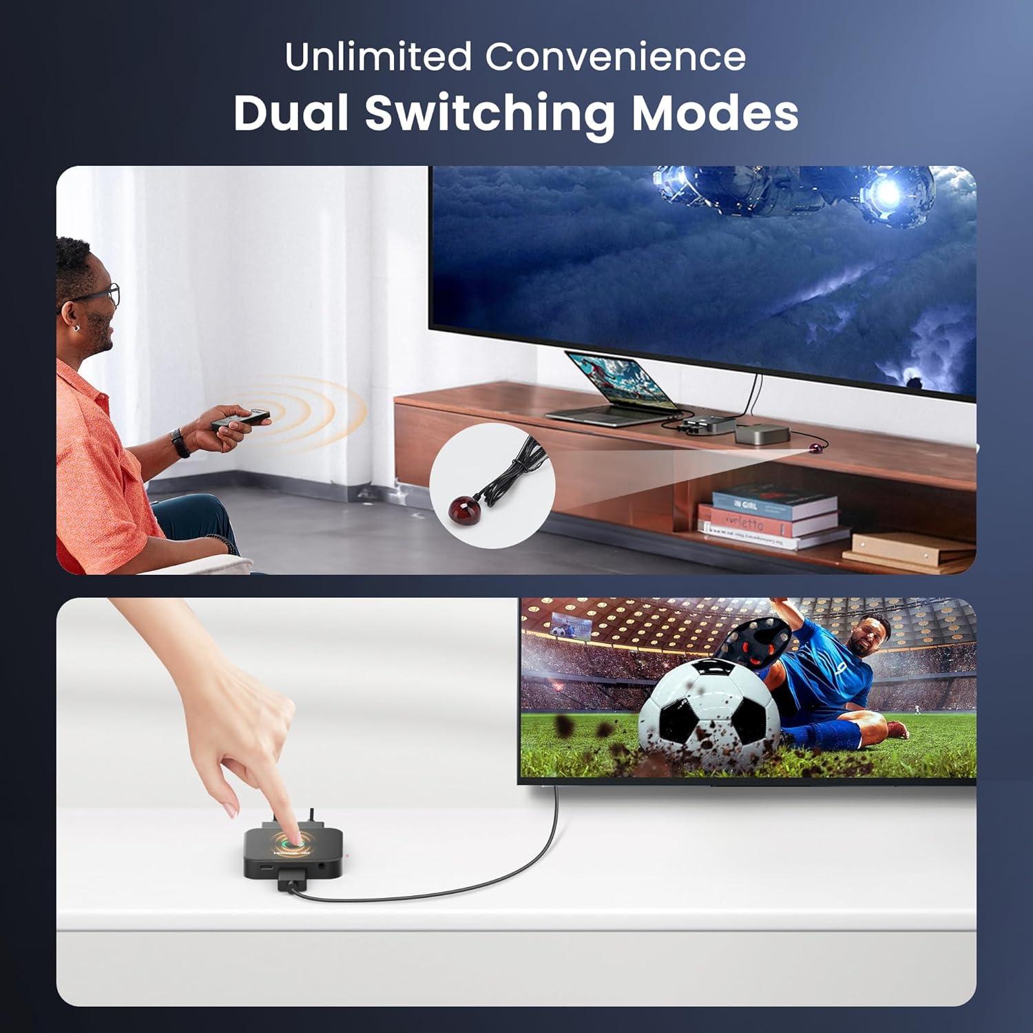 Conmutador DisplayPort 2 en 1 NEWCARE 8K@60Hz Control Remoto