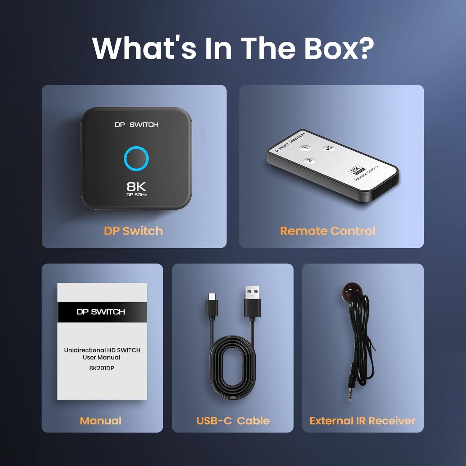 Conmutador DisplayPort 2 en 1 NEWCARE 8K@60Hz Control Remoto