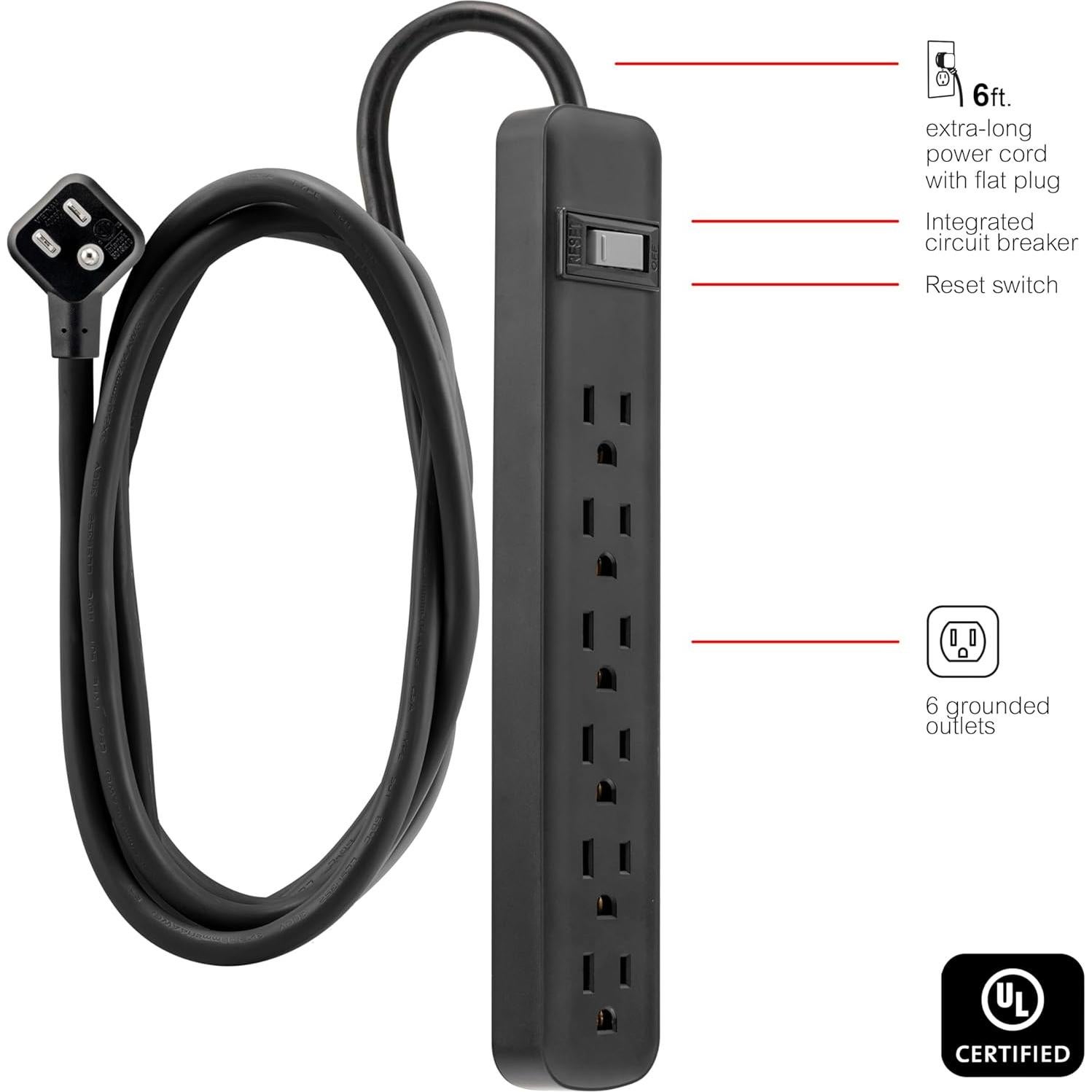 Regleta de 6 Salidas GE 1.83m con Protección y Montaje en Pared