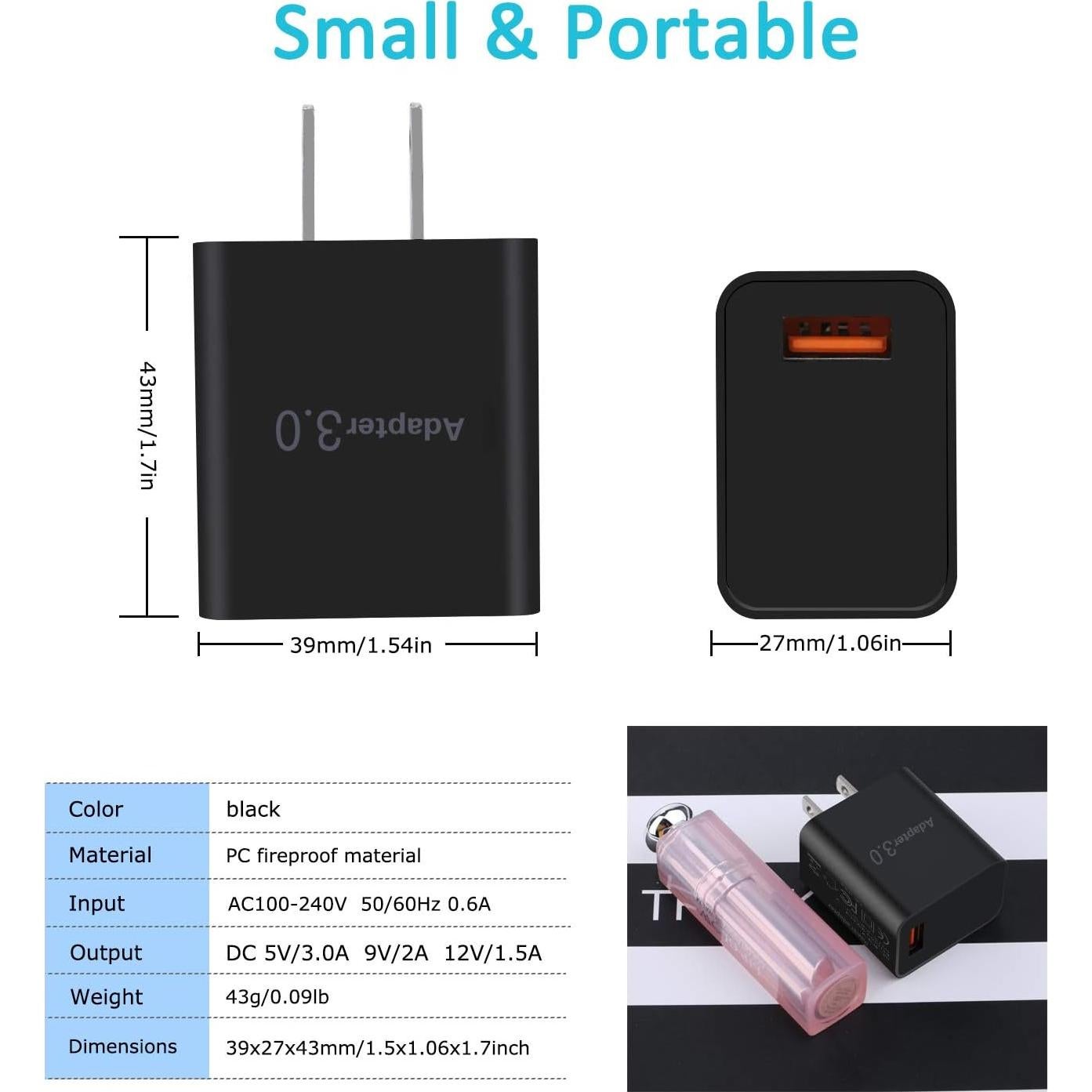 Cargador de Pared USB Besgoods 18W Carga Rápida 2-Pack