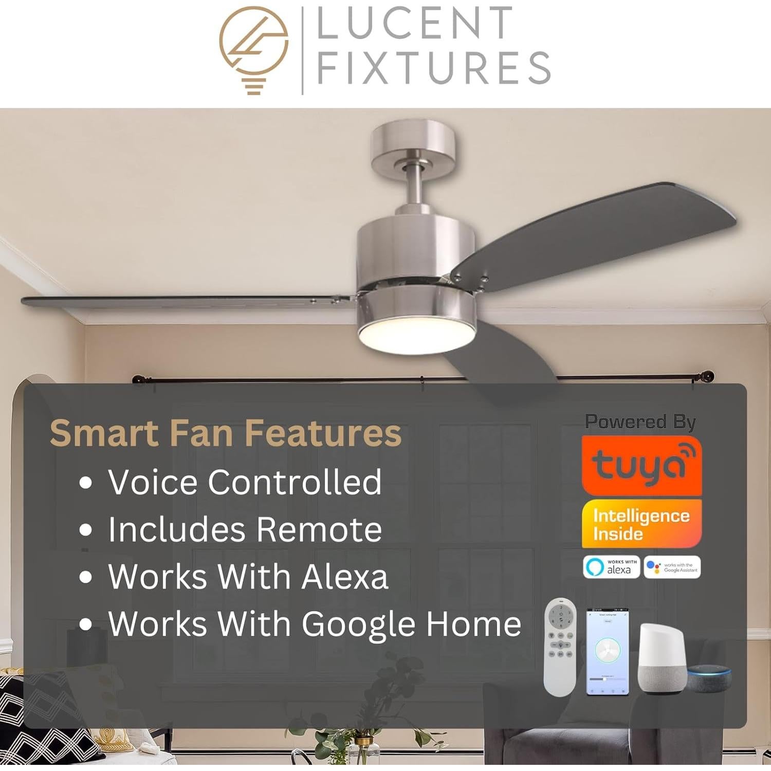 Ventilador de Techo Inteligente Lucent Fixtures Mila 132 cm con Luz